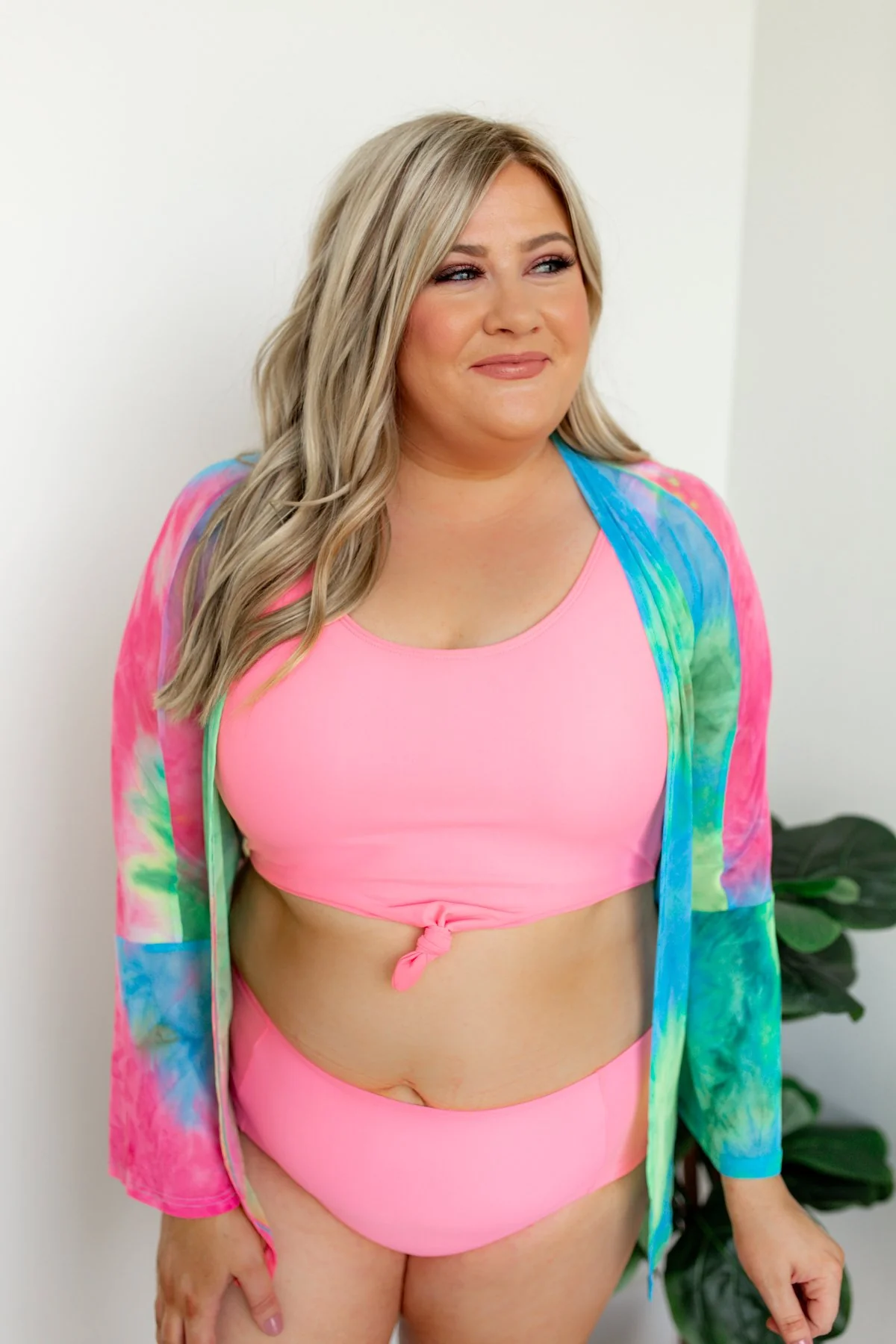 Front Knot Swimsuit Tankini- Neon Pink - Image 12