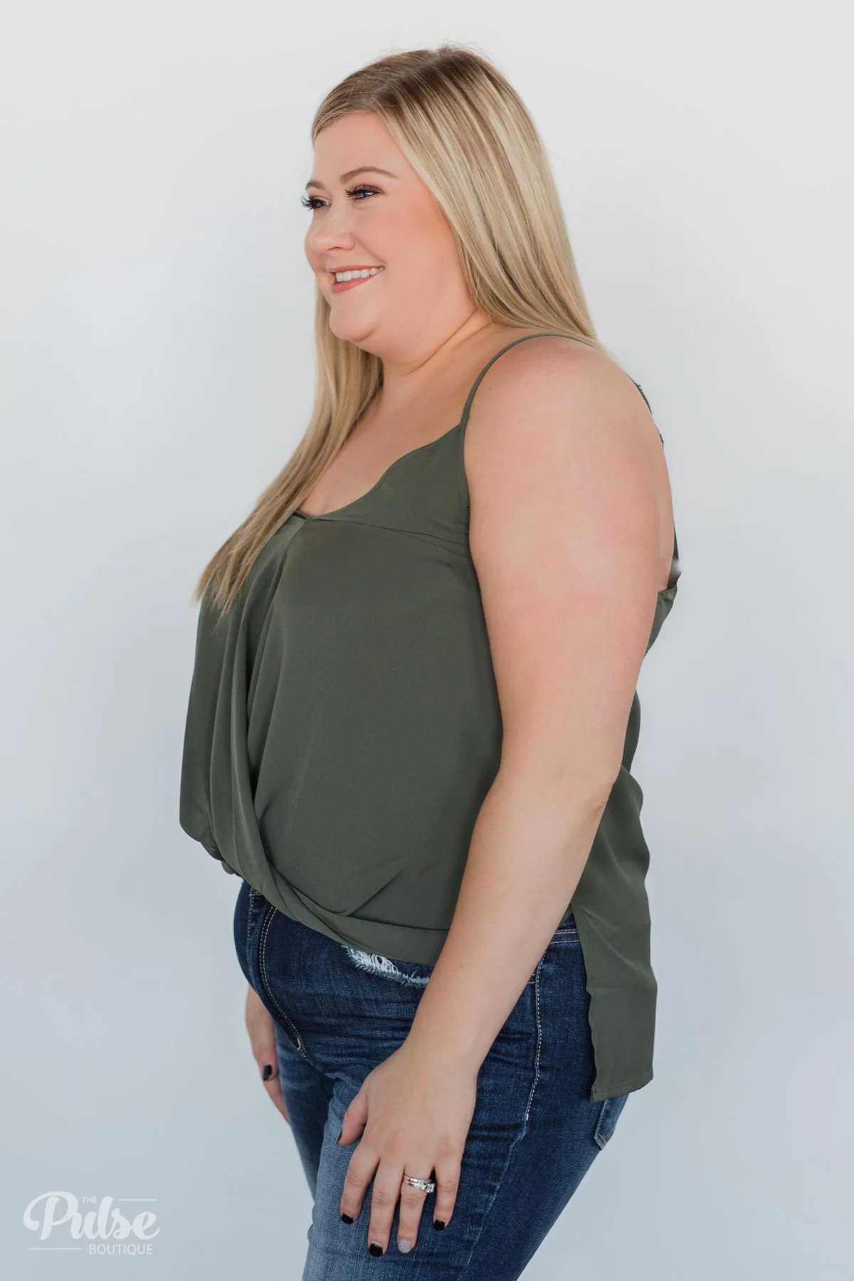 Front Twist Tank Top - Olive - Image 7