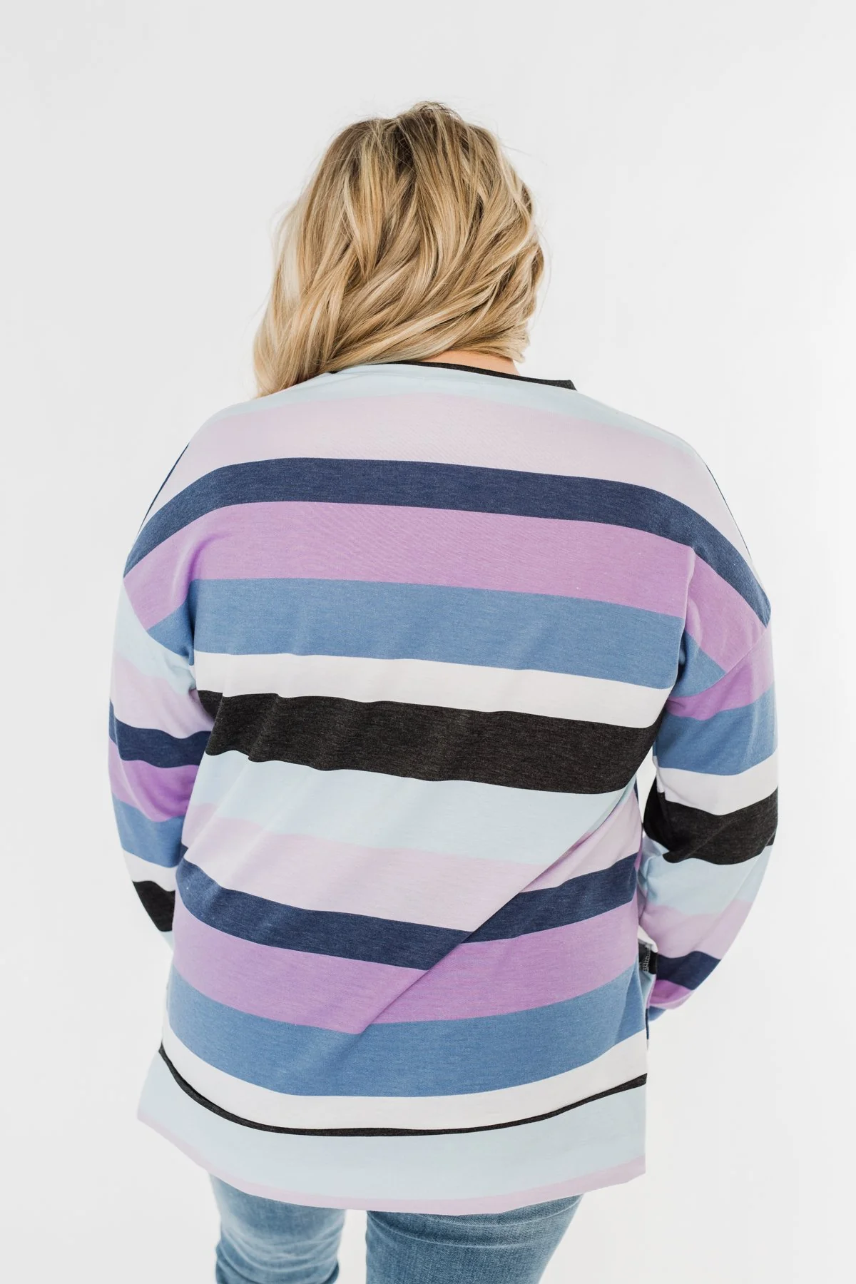 Frosted Mornings Striped Pullover Top- Blue & Purple - Image 10