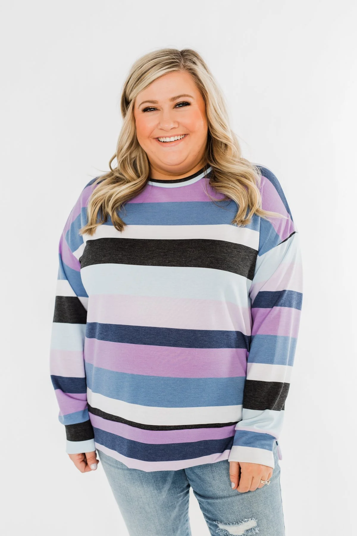 Frosted Mornings Striped Pullover Top- Blue & Purple - Image 5