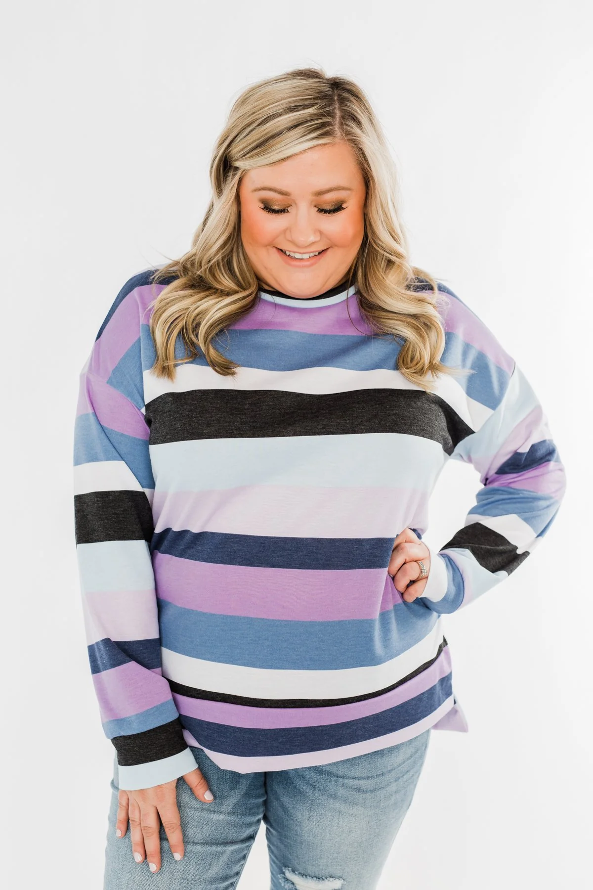 Frosted Mornings Striped Pullover Top- Blue & Purple - Image 6