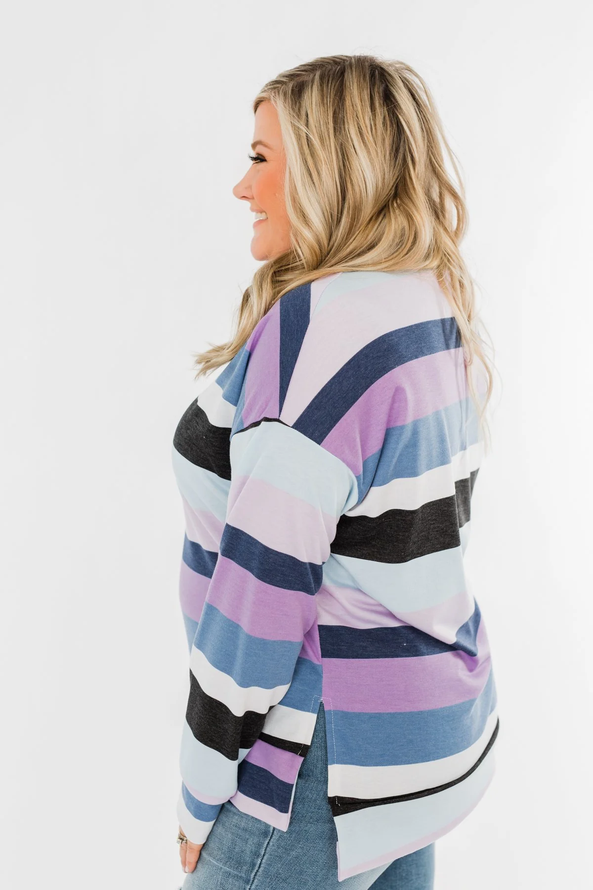 Frosted Mornings Striped Pullover Top- Blue & Purple - Image 8