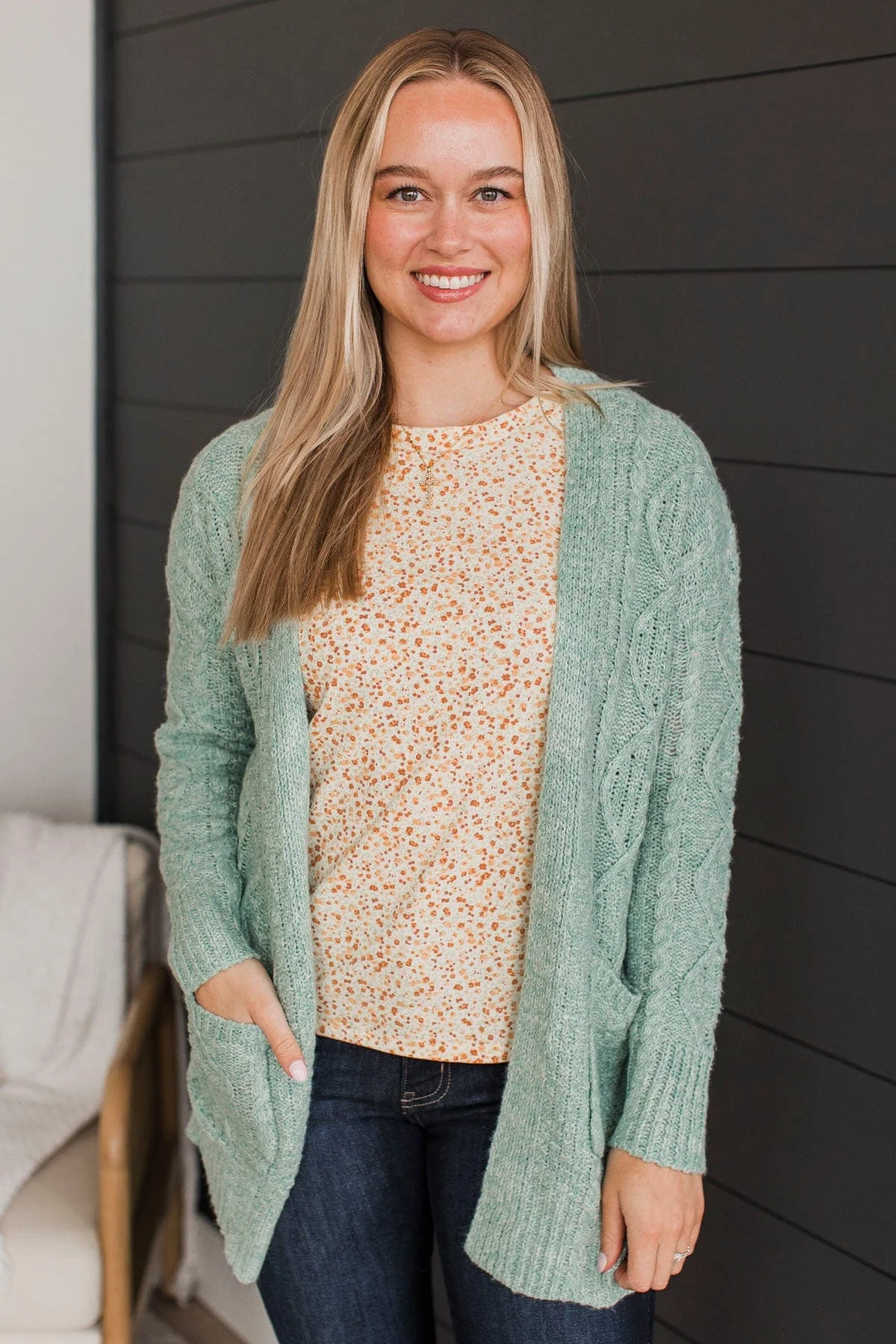 Fulfill Your Promise Knit Cardigan- Dusty Teal - Image 3