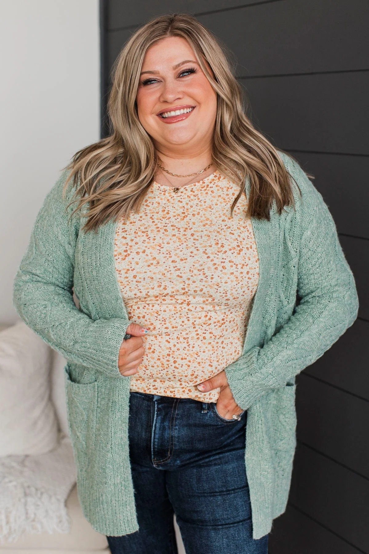 Fulfill Your Promise Knit Cardigan- Dusty Teal - Image 4
