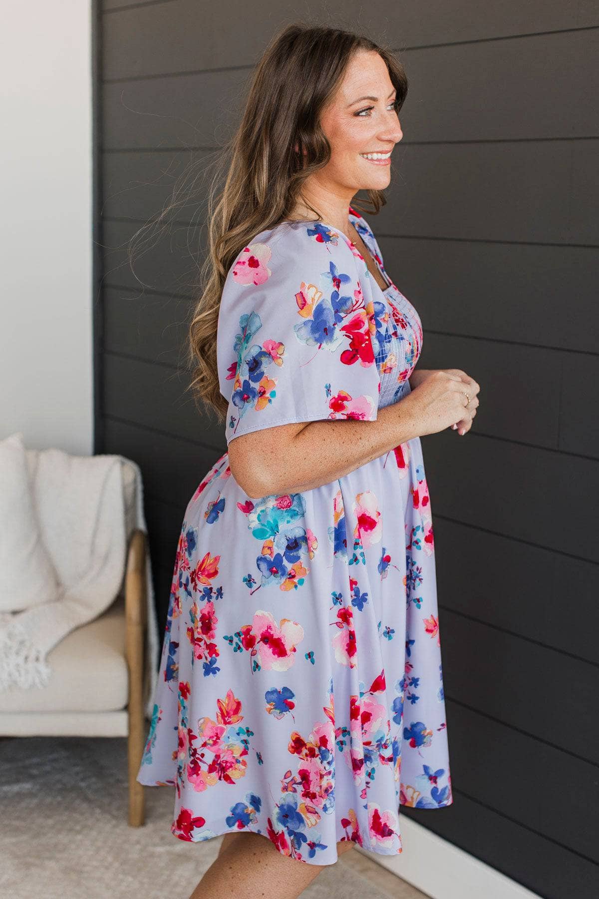 Fulfilling Destinies Floral Mini Dress- Light Indigo & Fuchsia - Image 4