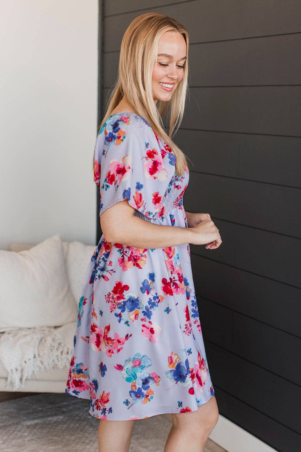 Fulfilling Destinies Floral Mini Dress- Light Indigo & Fuchsia - Image 5