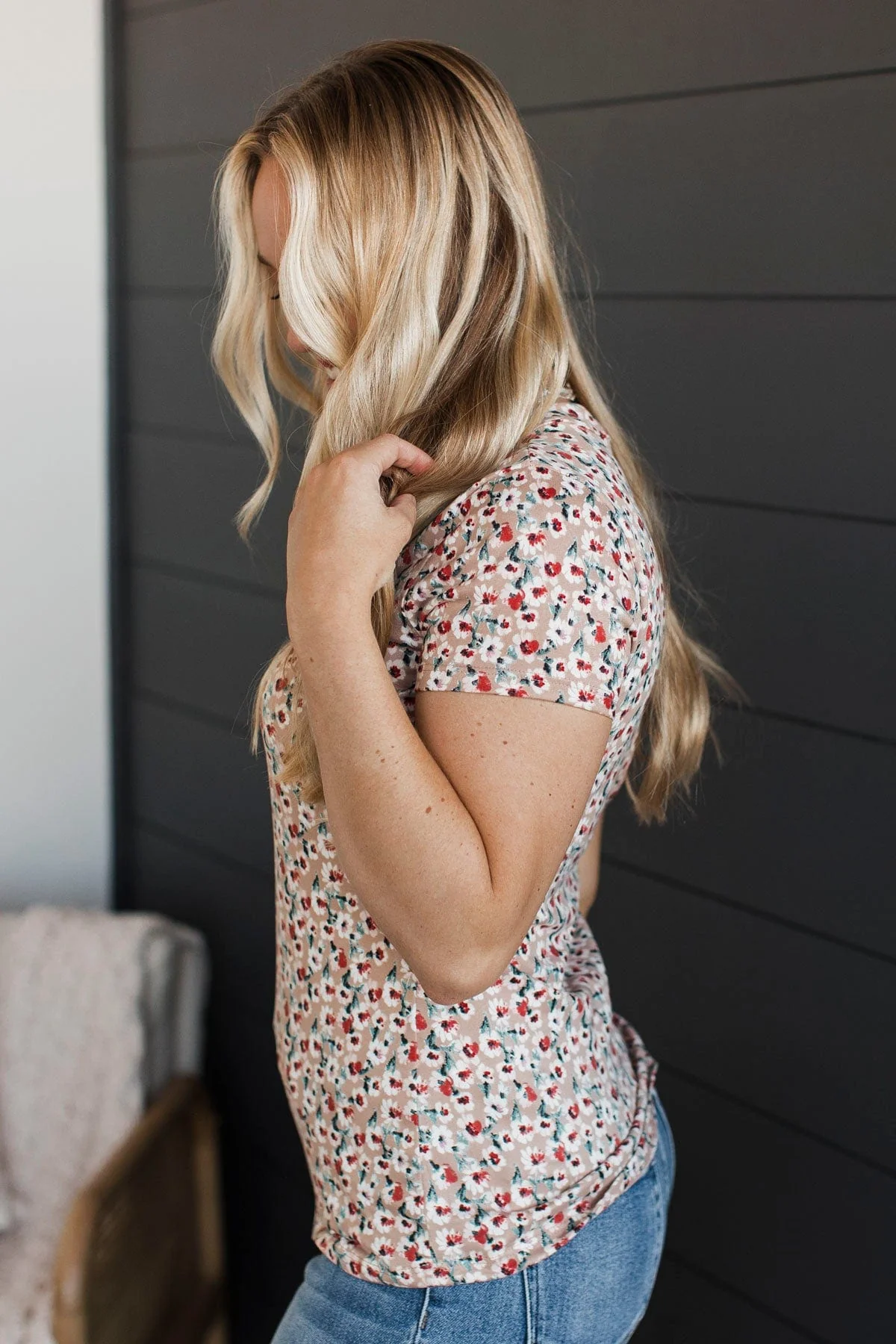 Fulfilling Dreams Short Sleeve Floral Top- Taupe - Image 6
