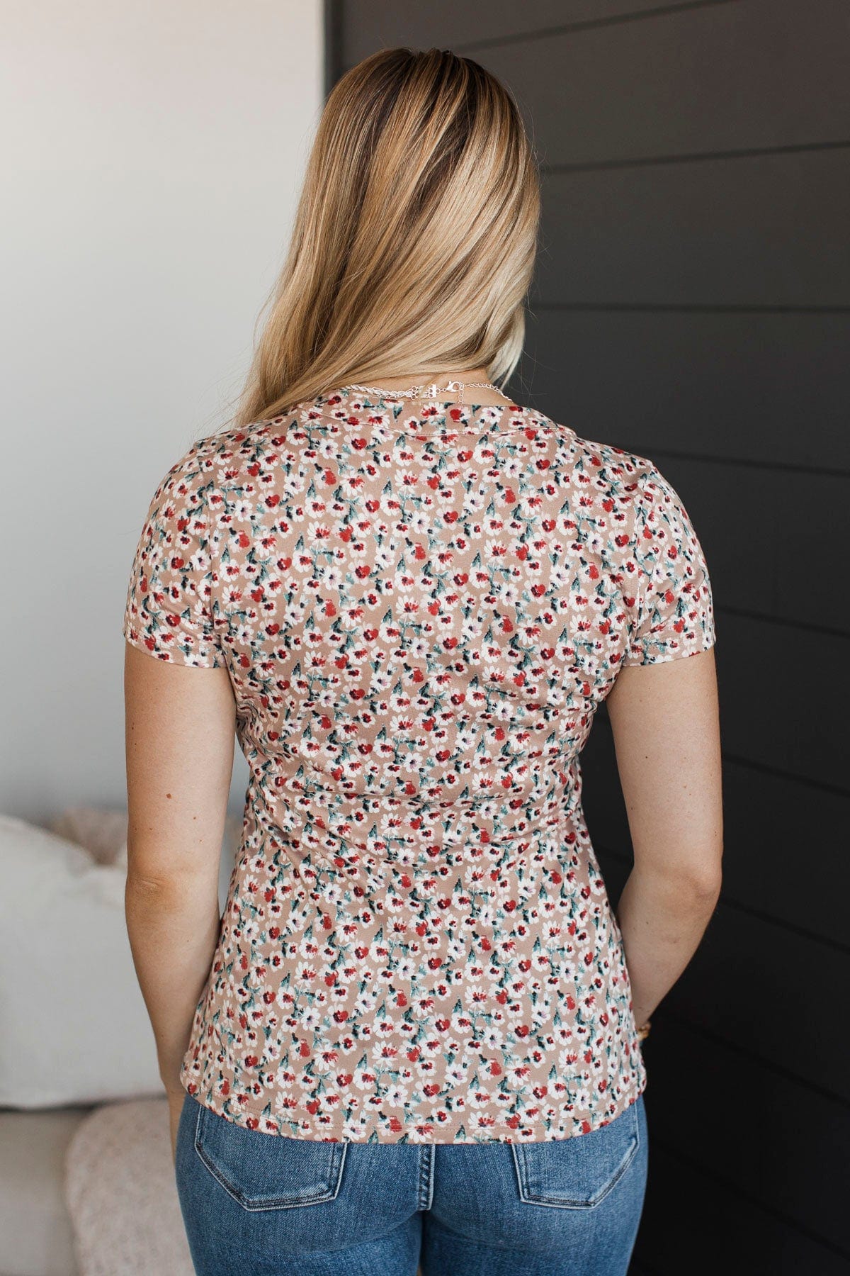 Fulfilling Dreams Short Sleeve Floral Top- Taupe - Image 8