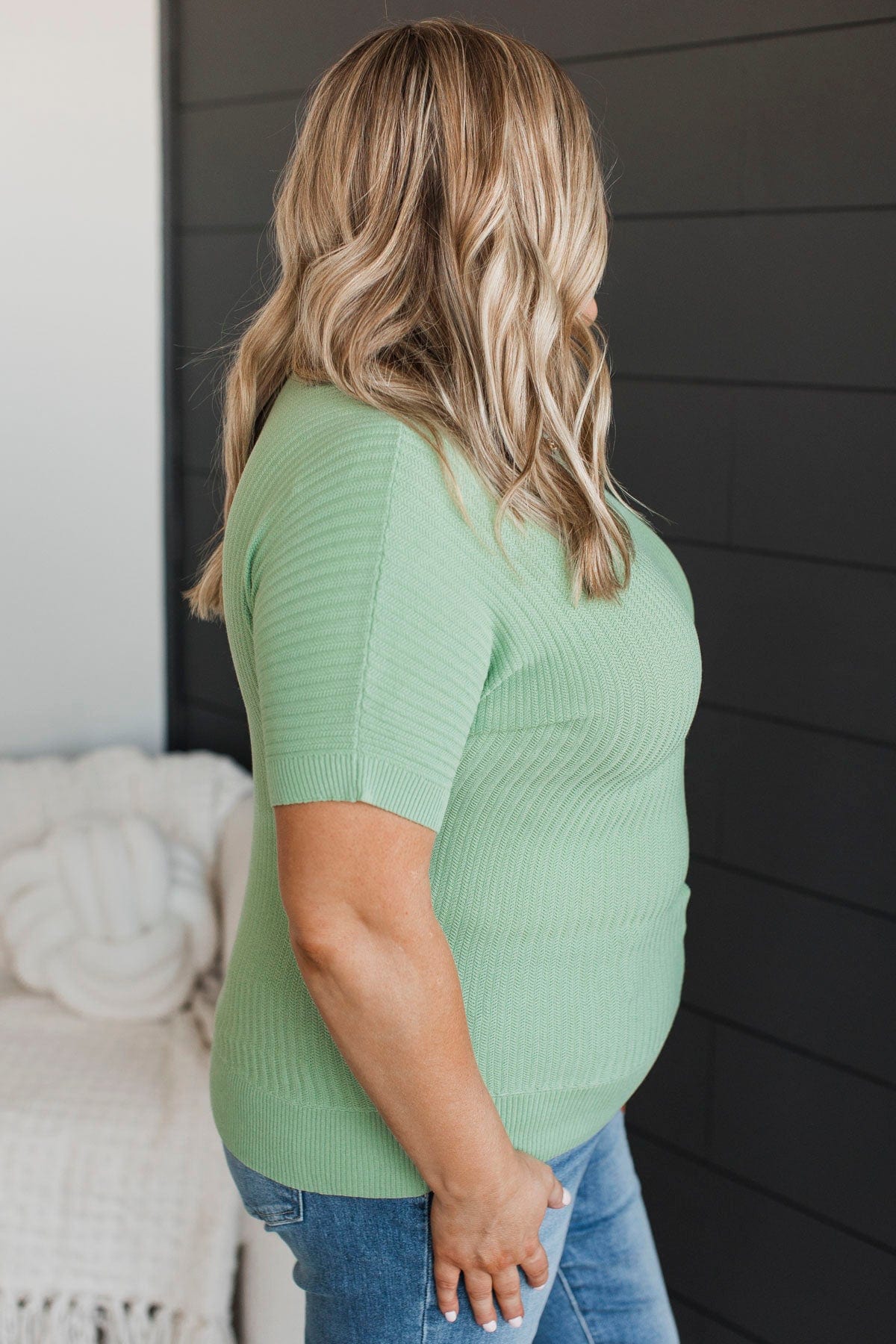 Fulfilling Endeavors Knit Dolman Top- Light Green - Image 5