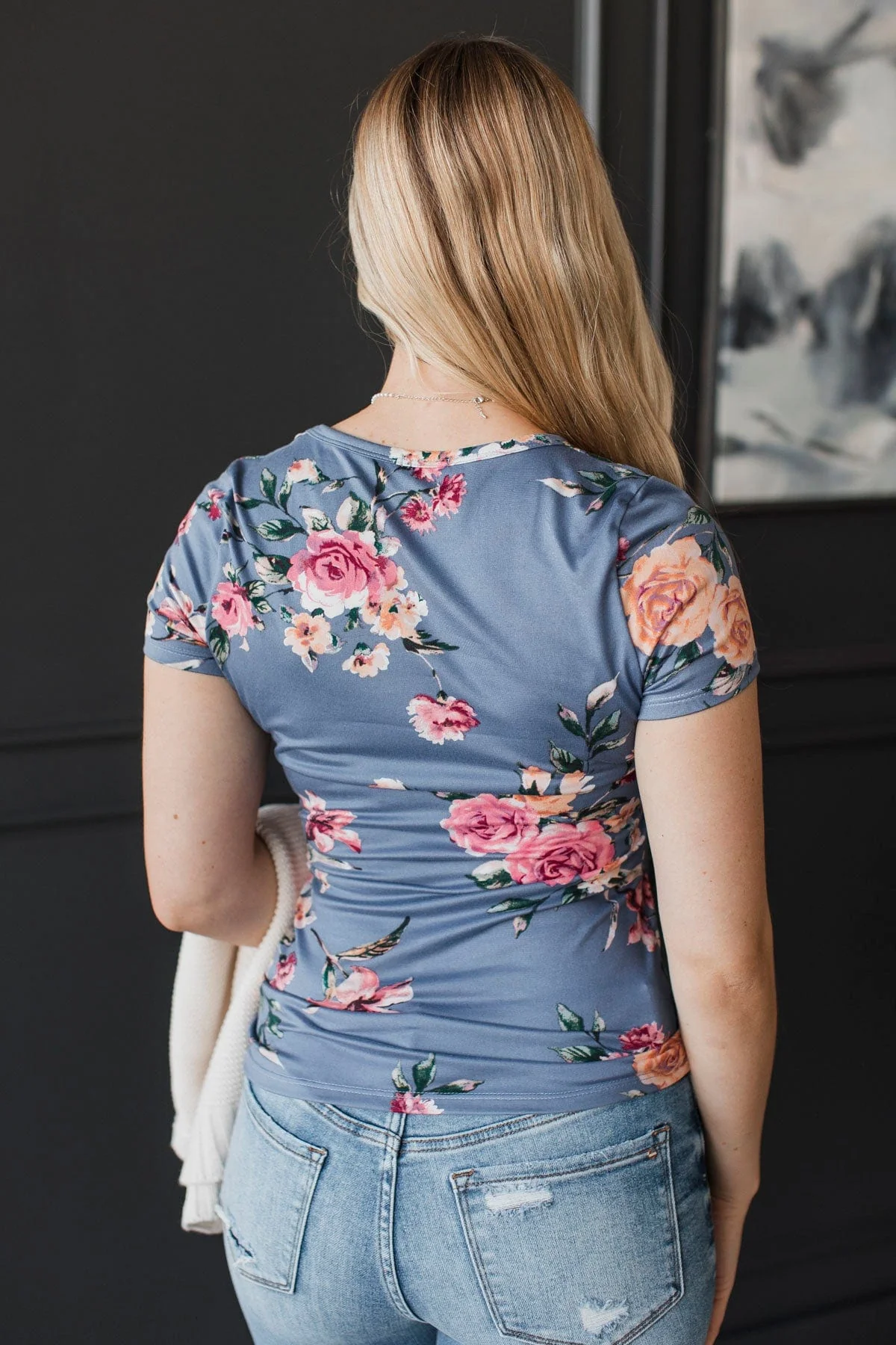 Fulfilling Moments Floral Top- Denim Blue - Image 6