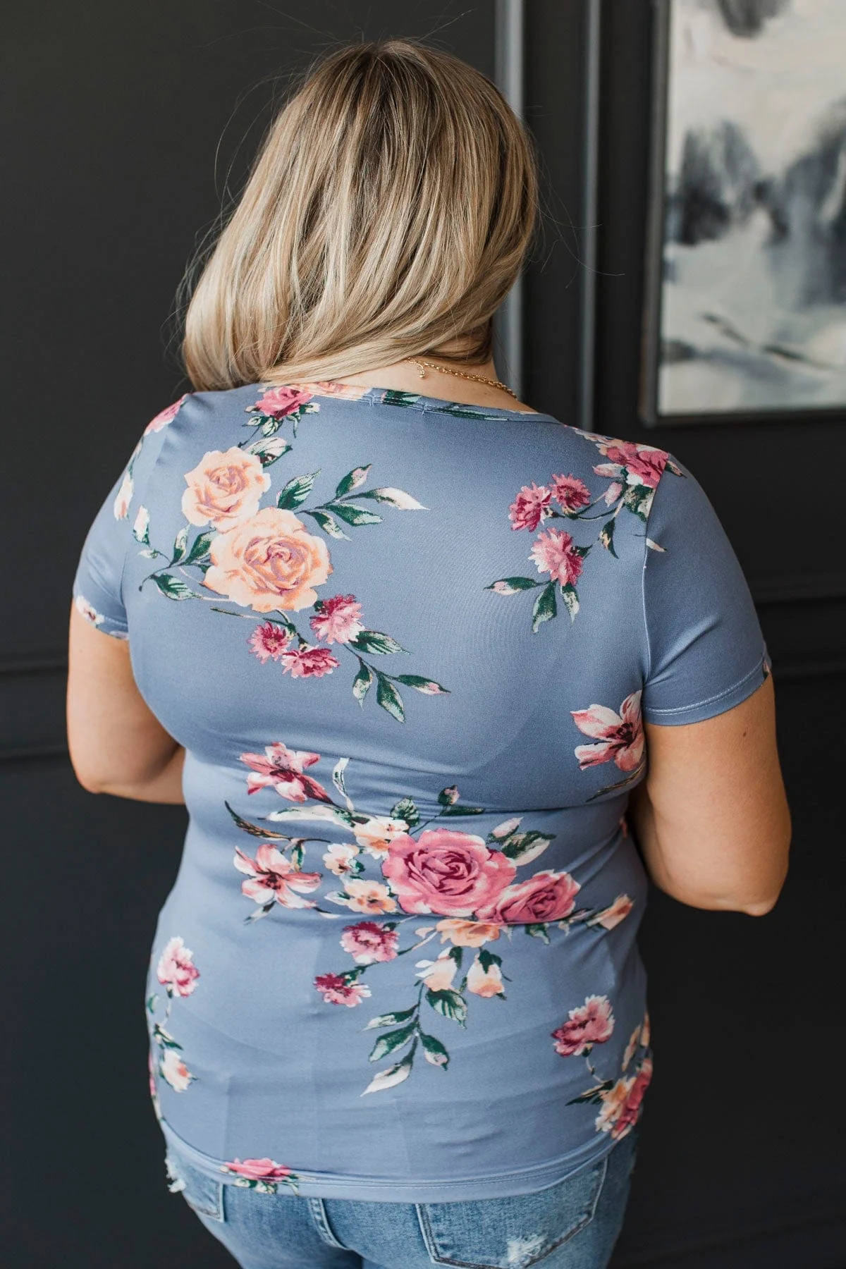 Fulfilling Moments Floral Top- Denim Blue - Image 7