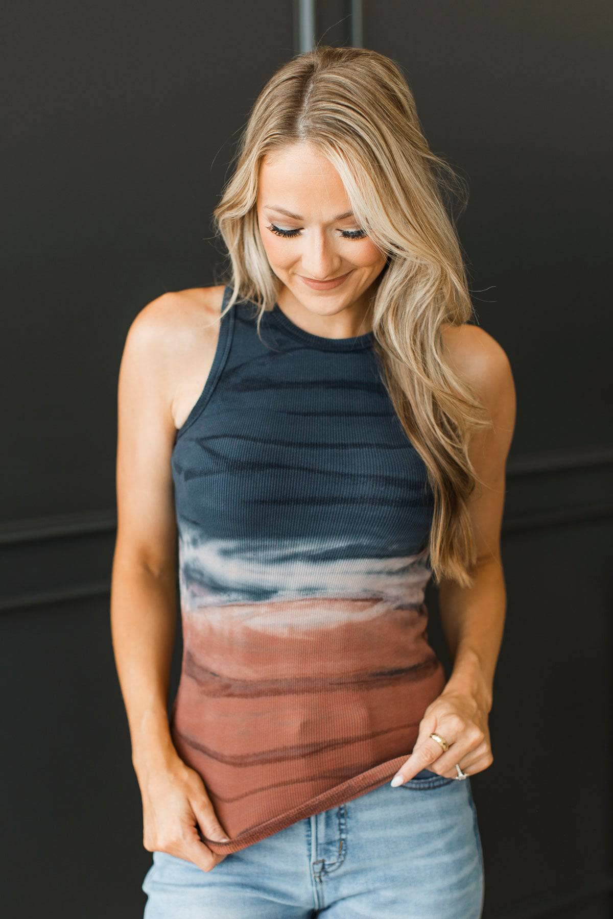 Fulfilling Your Dreams Tie Dye Tank Top- Navy & Chestnut