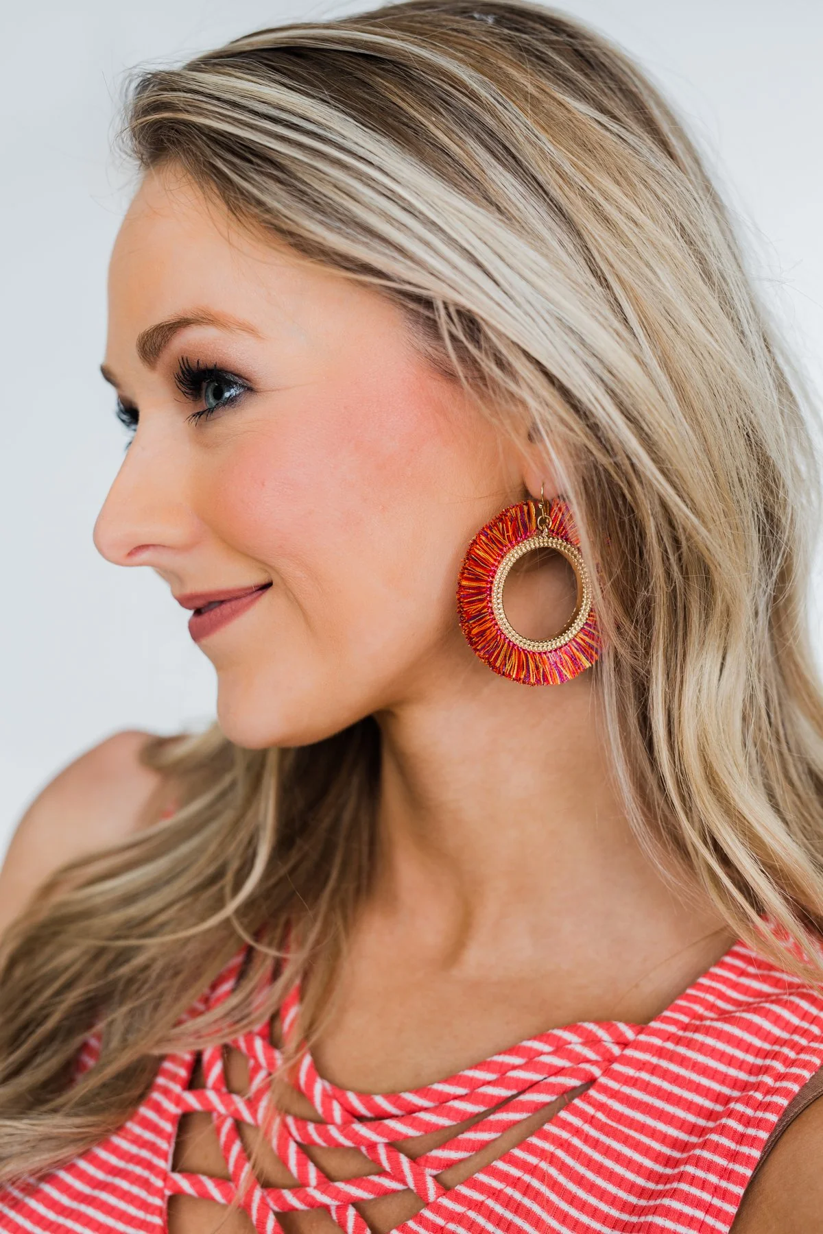 Full Flare Gold Hoop Earrings- Multi-colored - Image 2