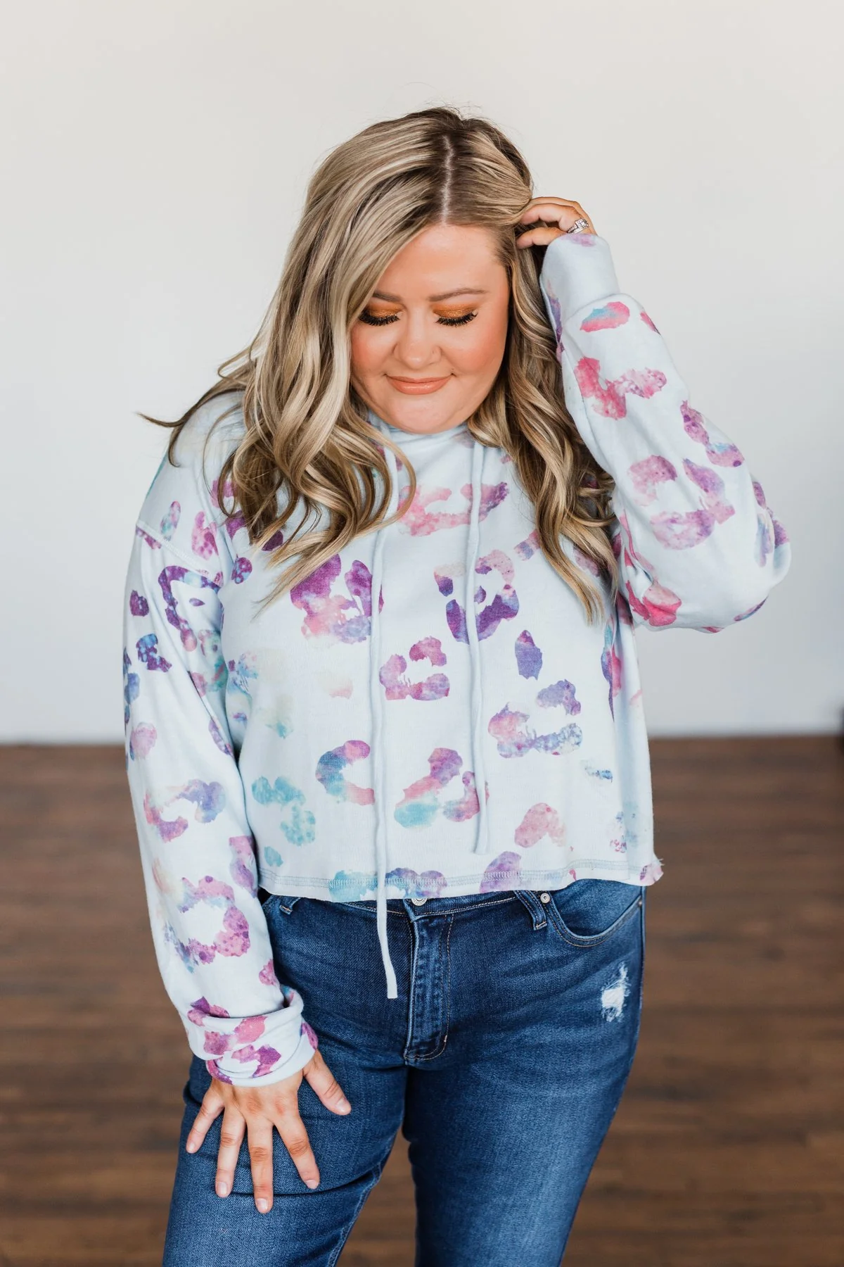 Full Of Adventure Leopard Cropped Hoodie- Light Blue - Image 10