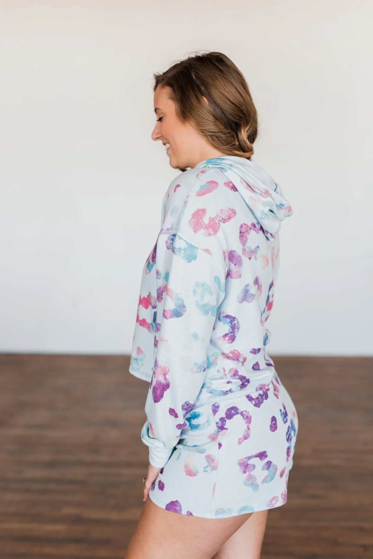 Full Of Adventure Leopard Cropped Hoodie- Light Blue - Image 11