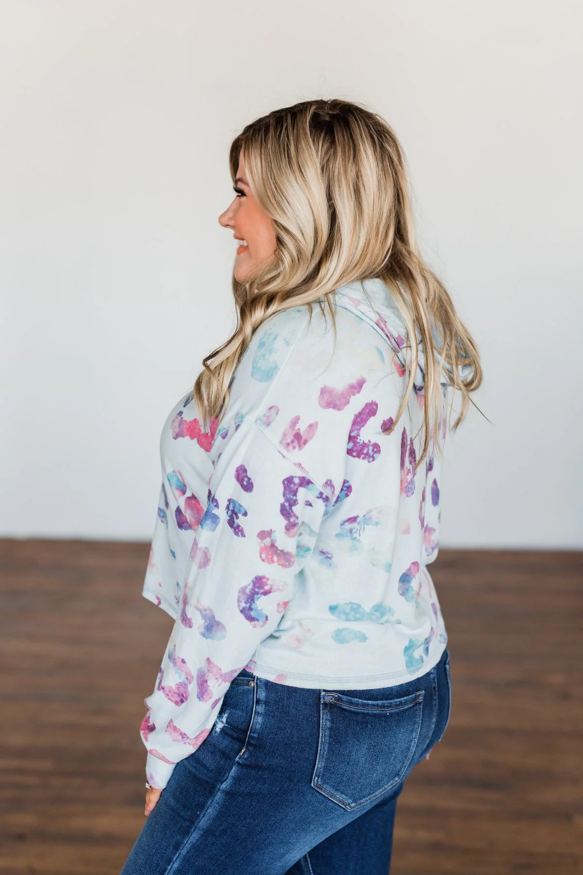 Full Of Adventure Leopard Cropped Hoodie- Light Blue - Image 12