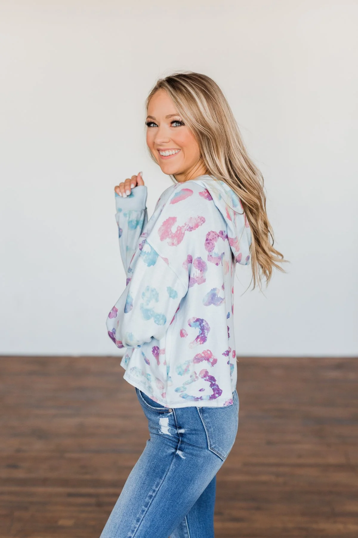 Full Of Adventure Leopard Cropped Hoodie- Light Blue - Image 14