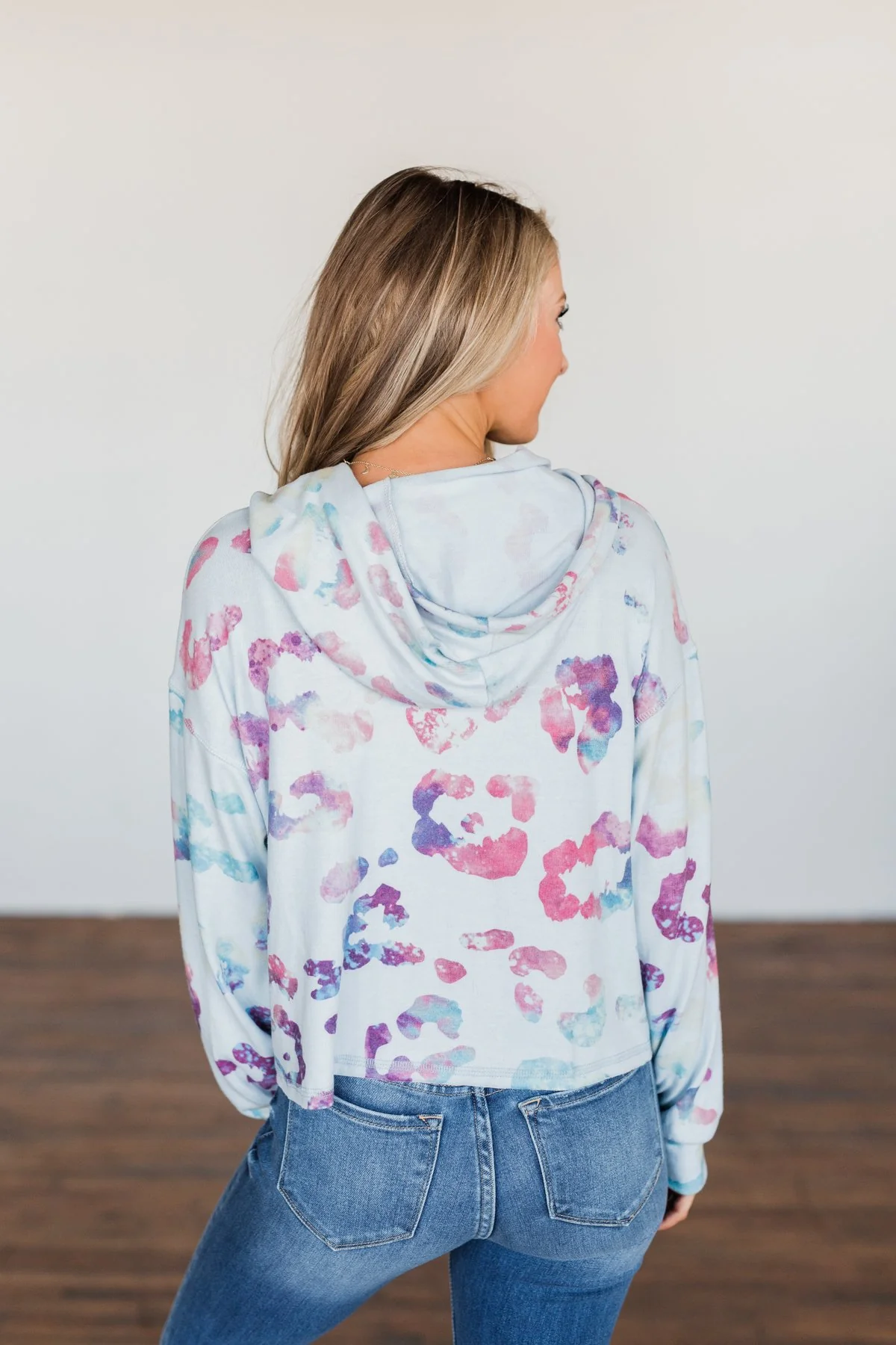 Full Of Adventure Leopard Cropped Hoodie- Light Blue - Image 15