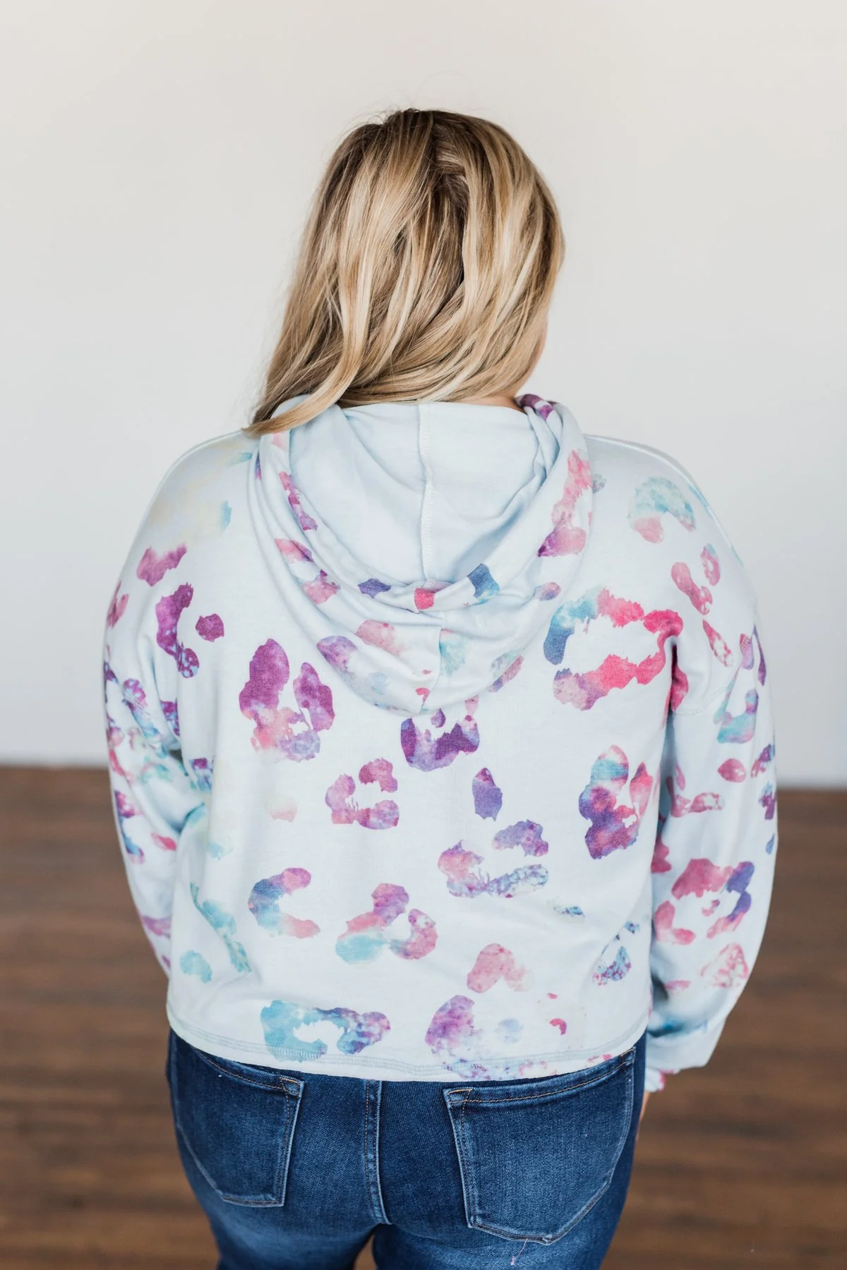 Full Of Adventure Leopard Cropped Hoodie- Light Blue - Image 16