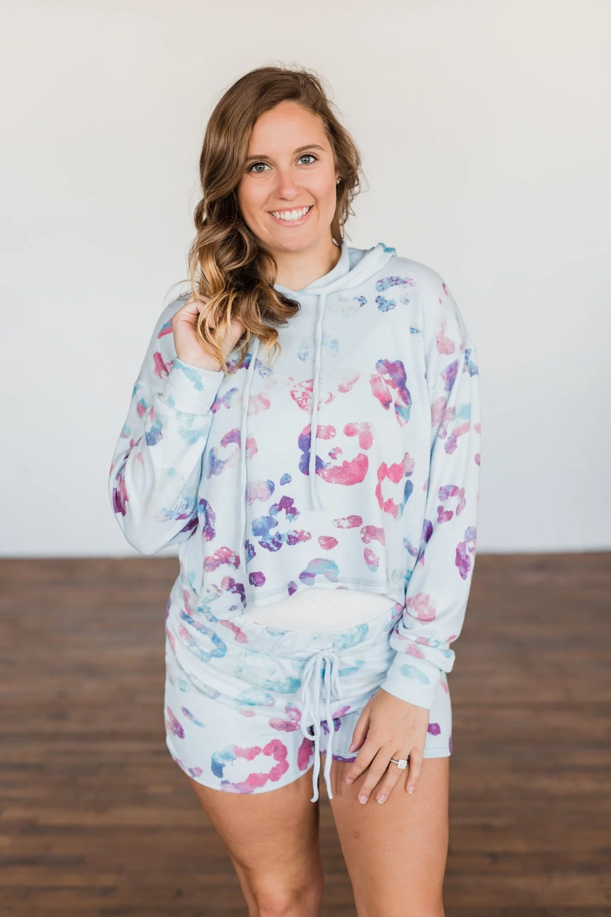 Full Of Adventure Leopard Cropped Hoodie- Light Blue - Image 2