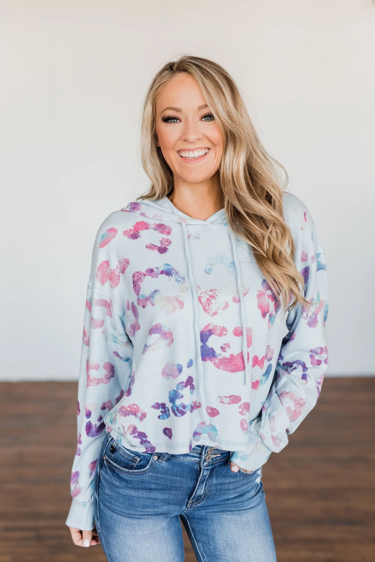 Full Of Adventure Leopard Cropped Hoodie- Light Blue - Image 7