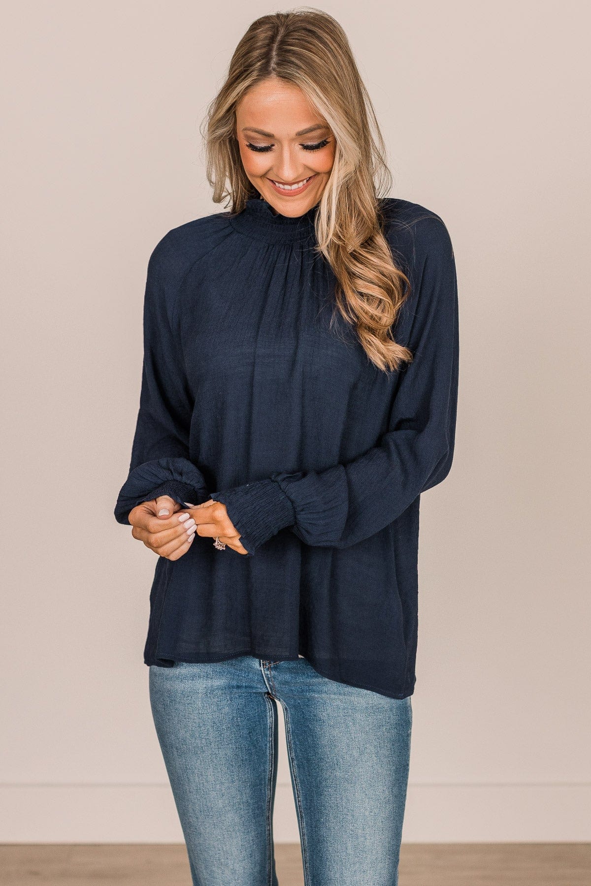 Full Of Dreams Long Sleeve Blouse- Navy - Image 2