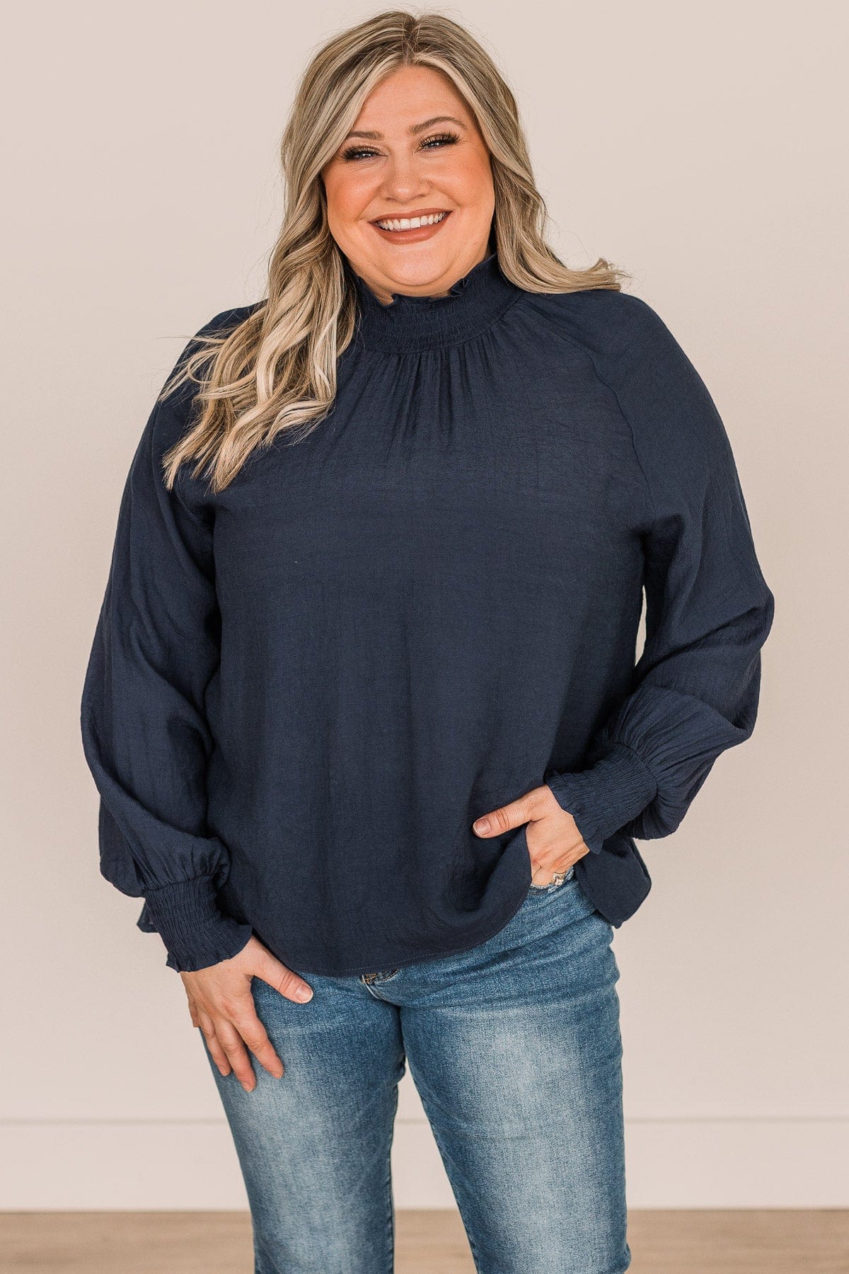 Full Of Dreams Long Sleeve Blouse- Navy - Image 3