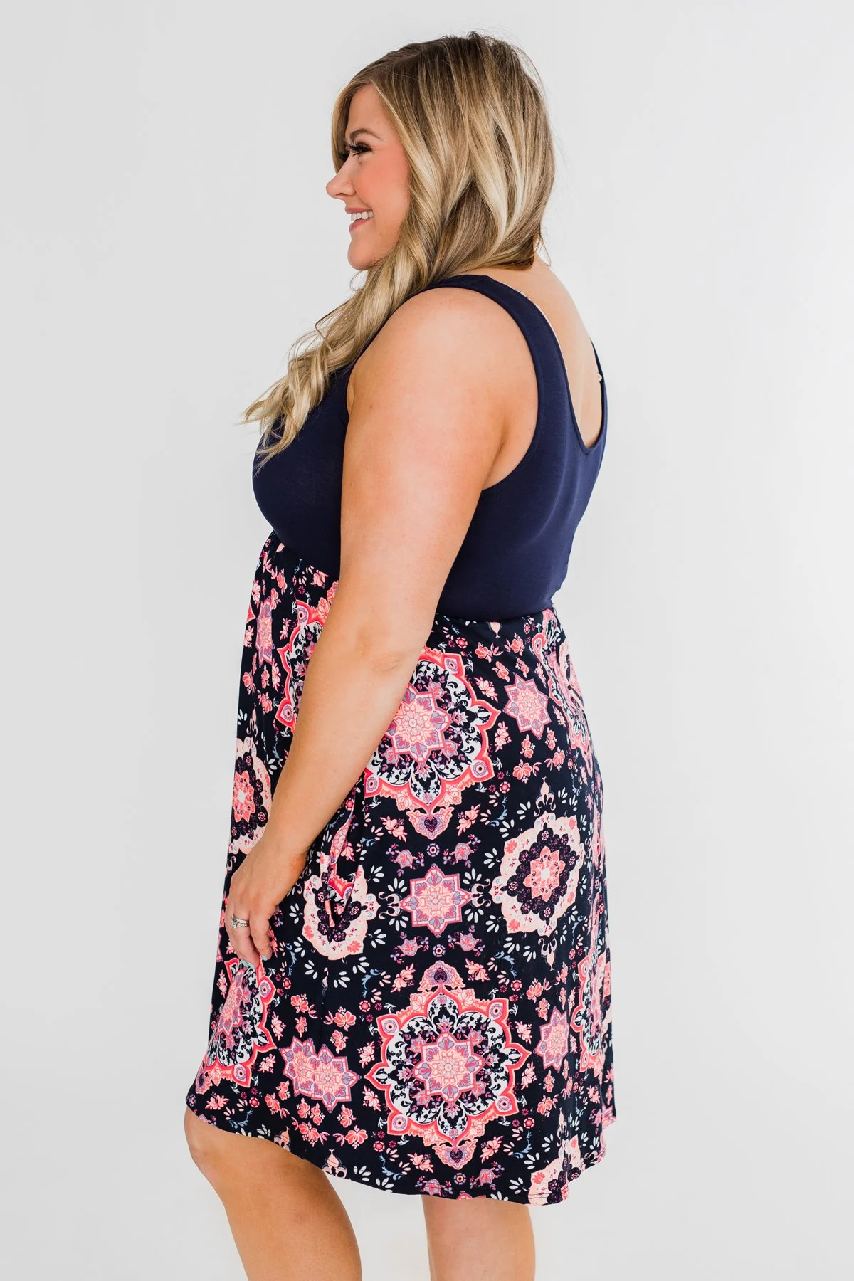 Full of Excitement Printed Dress- Navy - Image 11