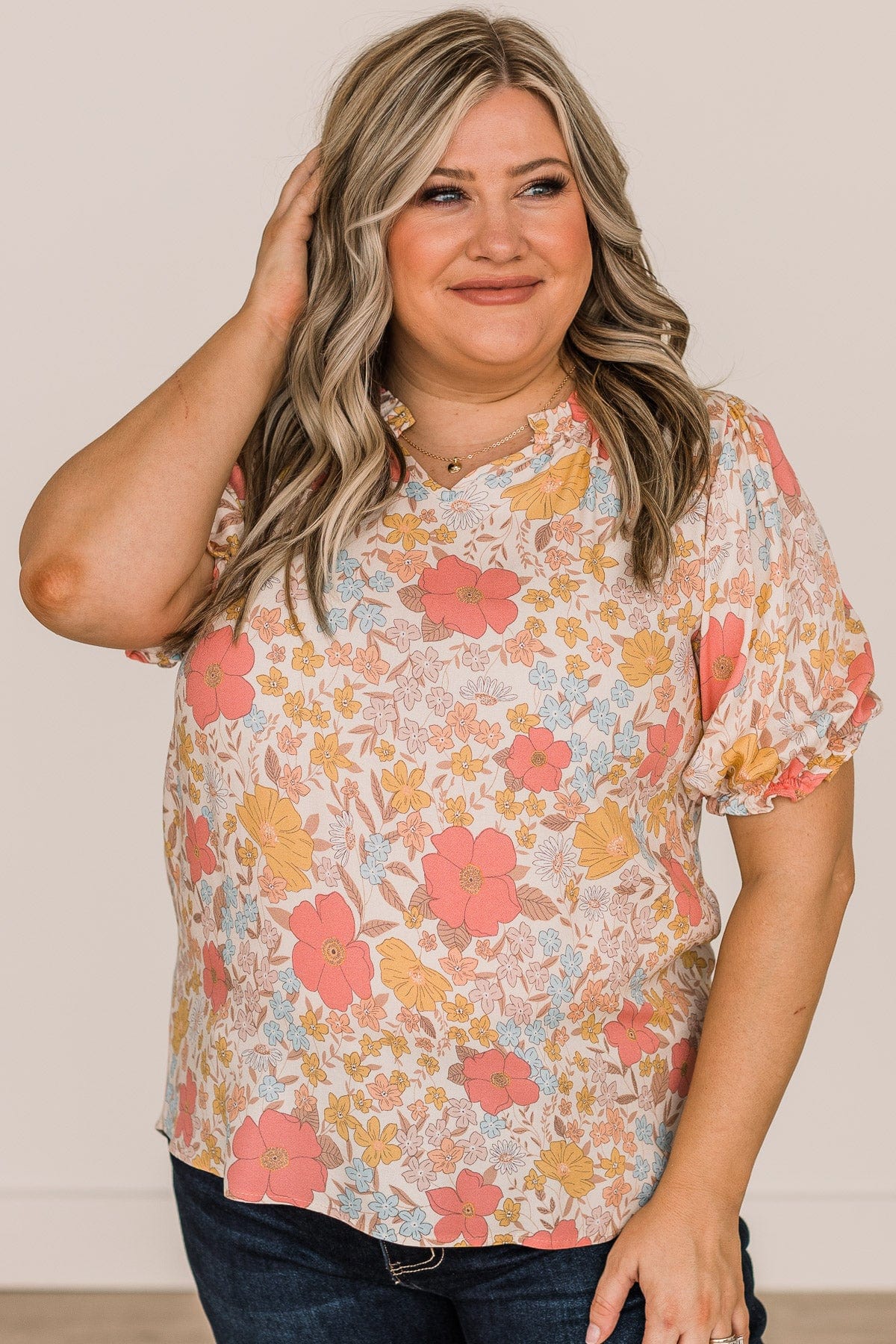 Full Of Happiness Floral Blouse- Cream & Pink - Image 4