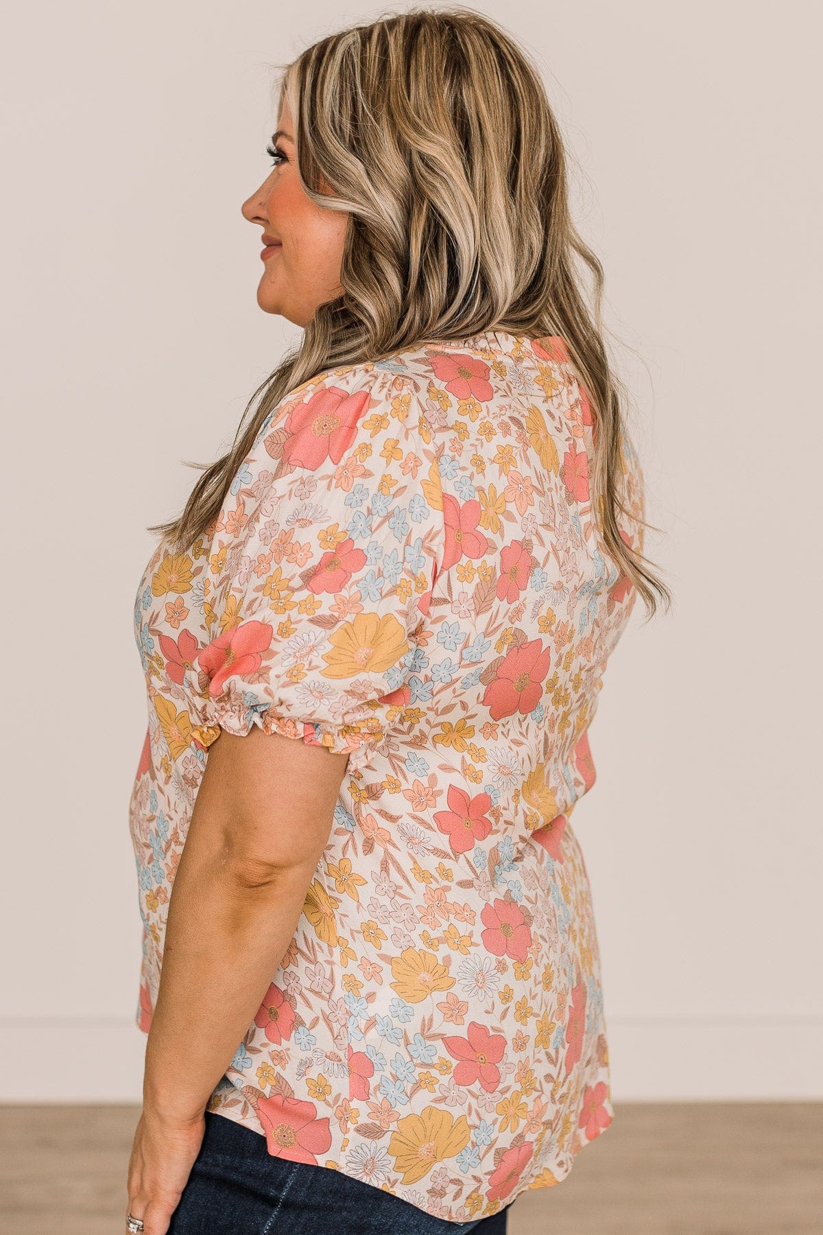 Full Of Happiness Floral Blouse- Cream & Pink - Image 5