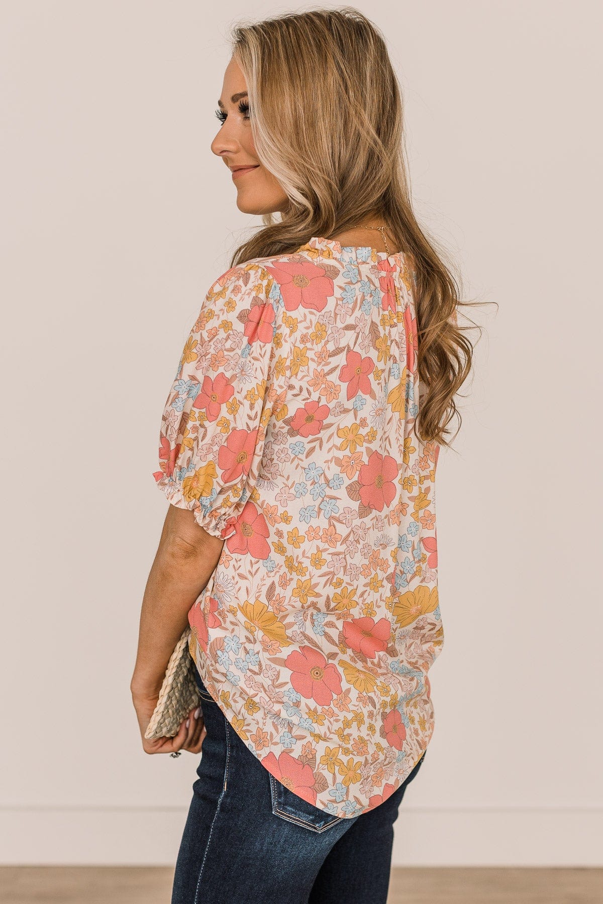 Full Of Happiness Floral Blouse- Cream & Pink - Image 6