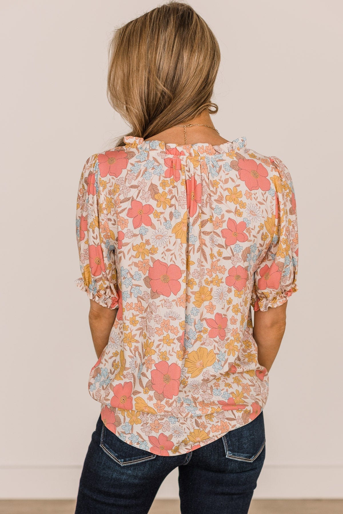 Full Of Happiness Floral Blouse- Cream & Pink - Image 7
