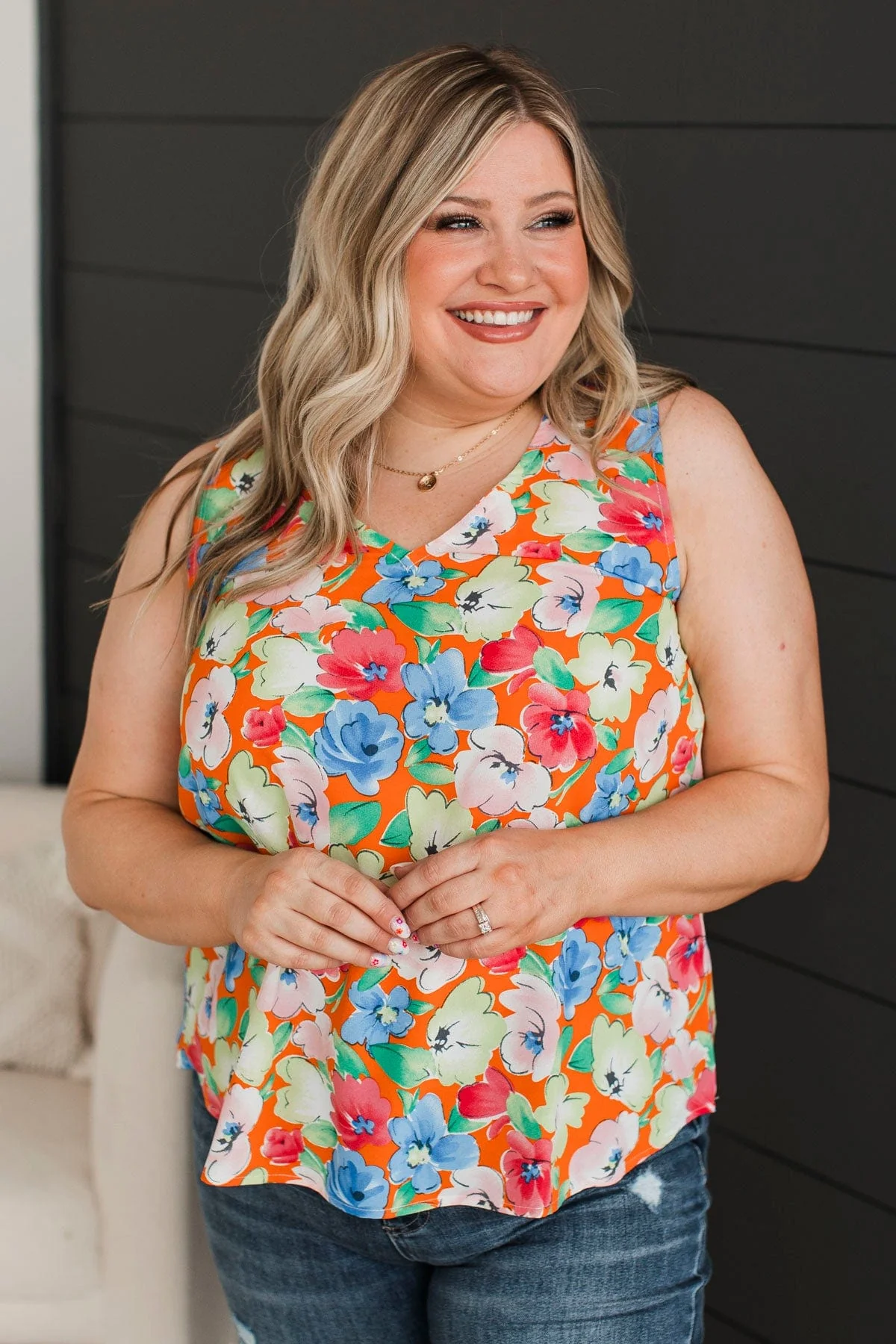 Full Of Imagination Floral Tank Top- Orange - Image 3