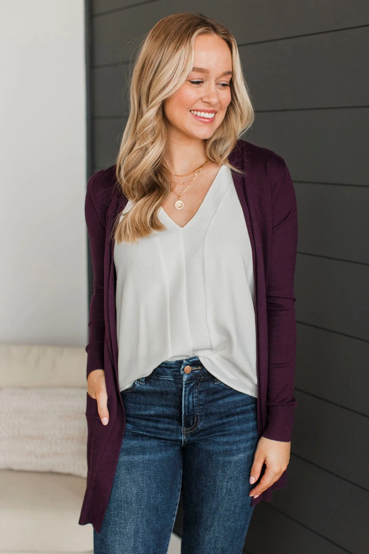 Full Of Laughter Knit Cardigan- Dark Plum - Image 4