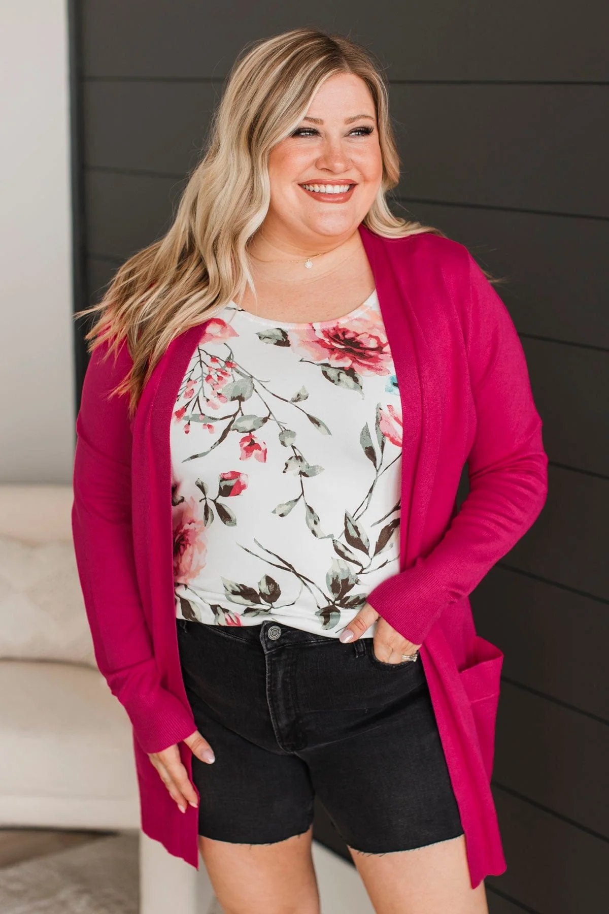 Full Of Laughter Knit Cardigan- Hot Pink - Image 2