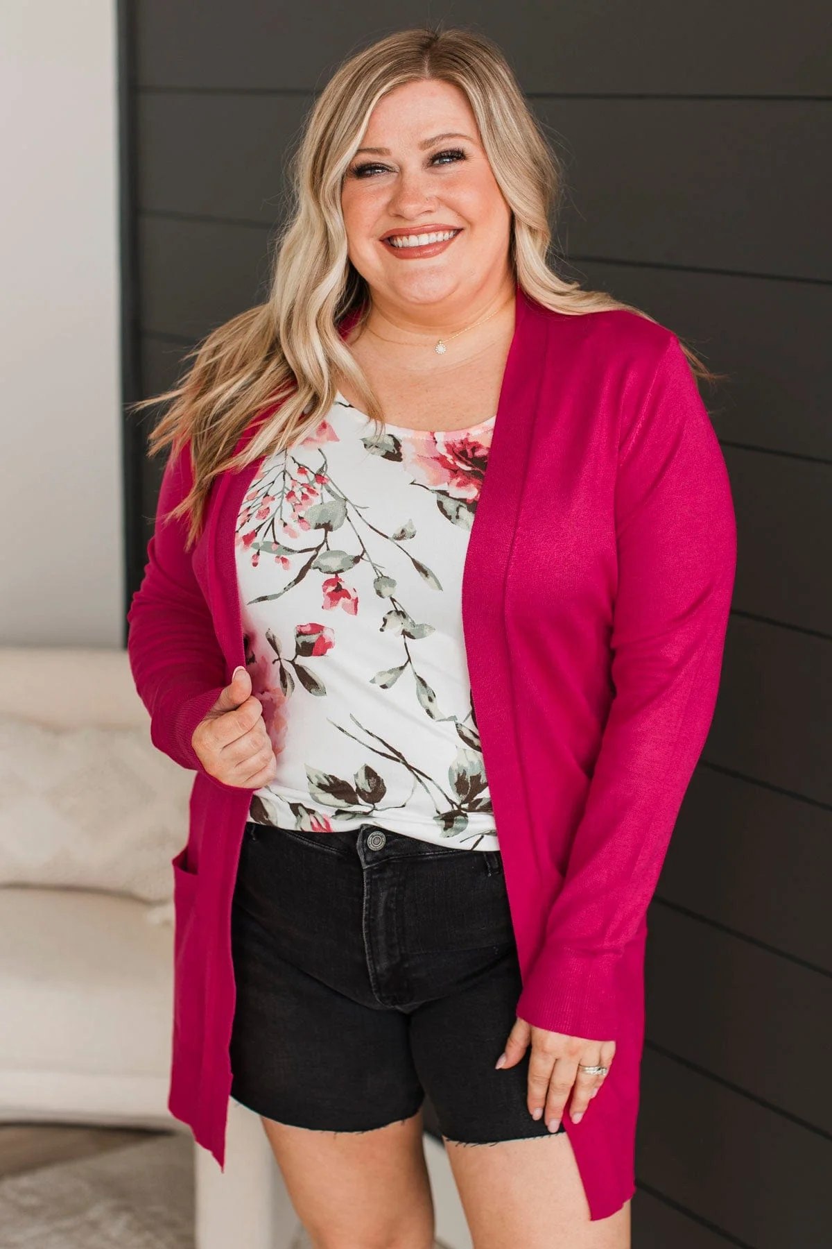 Full Of Laughter Knit Cardigan- Hot Pink - Image 4