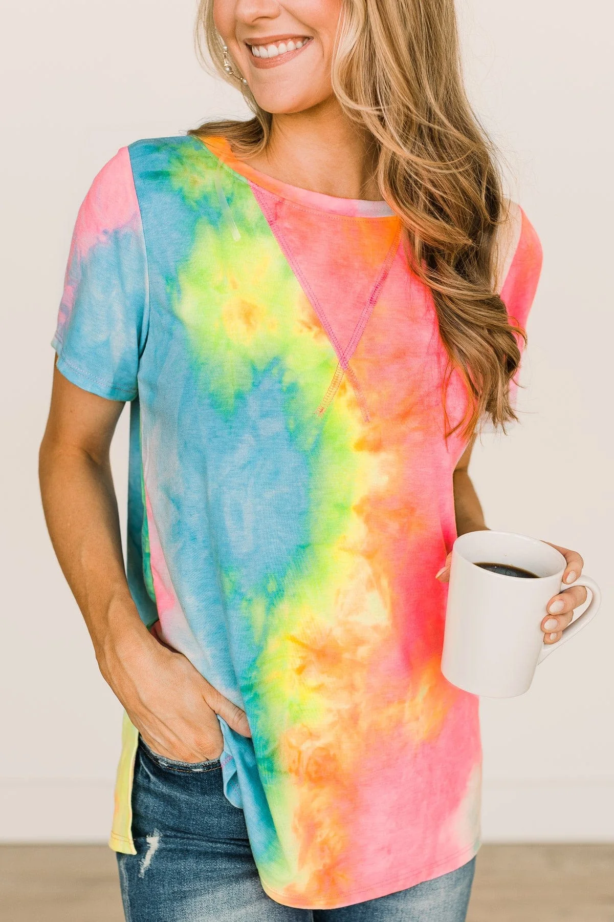 Full Of Life Tie Dye Top- Neon Multi-Color