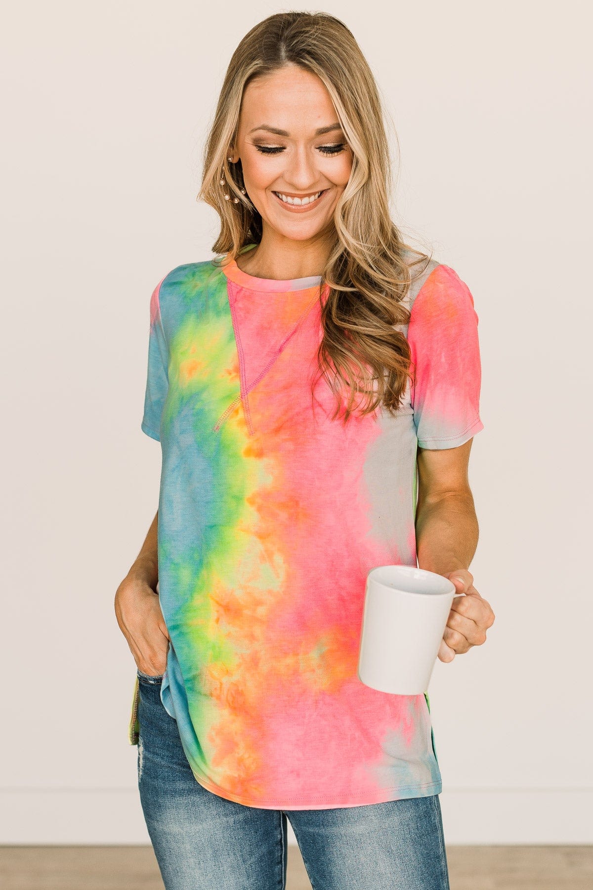 Full Of Life Tie Dye Top- Neon Multi-Color - Image 3