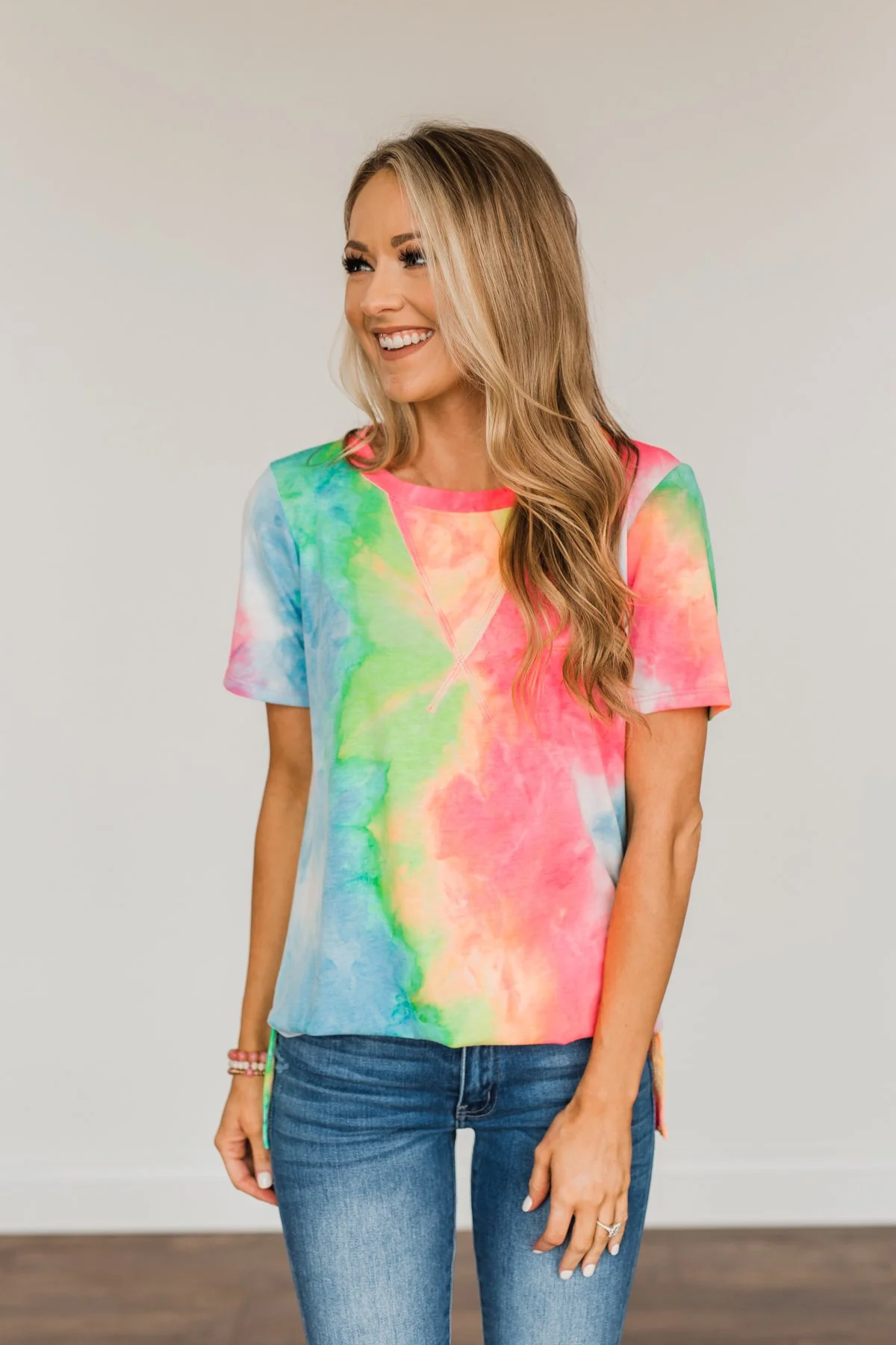 Full Of Life Tie Dye Top- Neon Multi-Color - Image 5