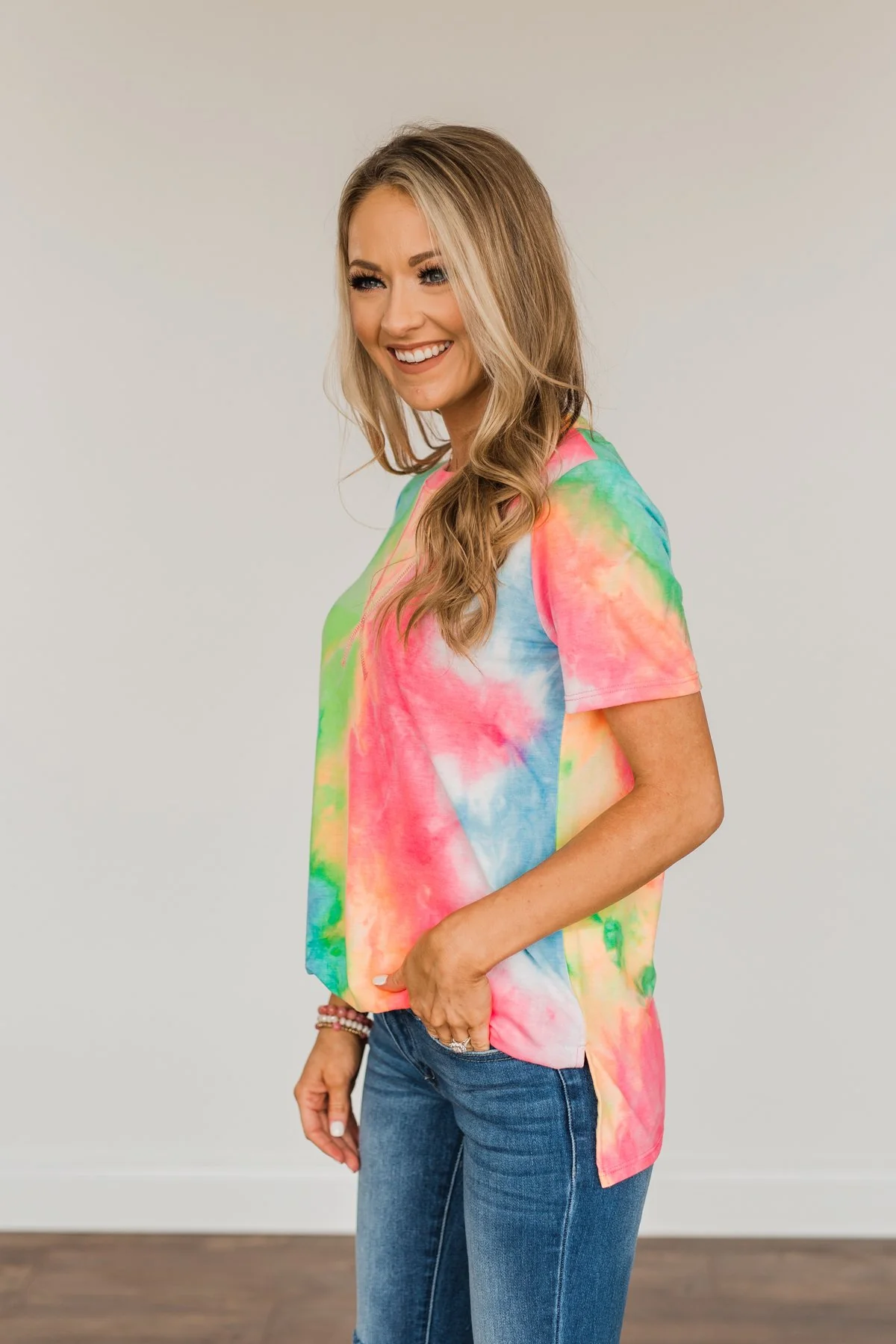 Full Of Life Tie Dye Top- Neon Multi-Color - Image 6