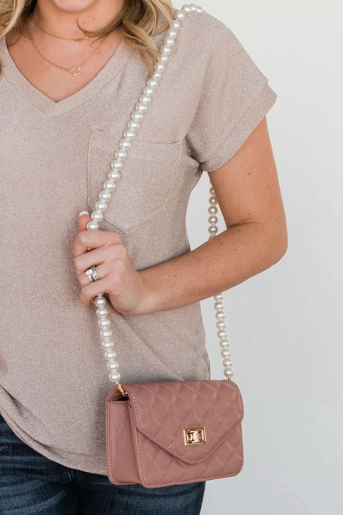 Full Of Love Quilted Purse- Mauve - Image 3