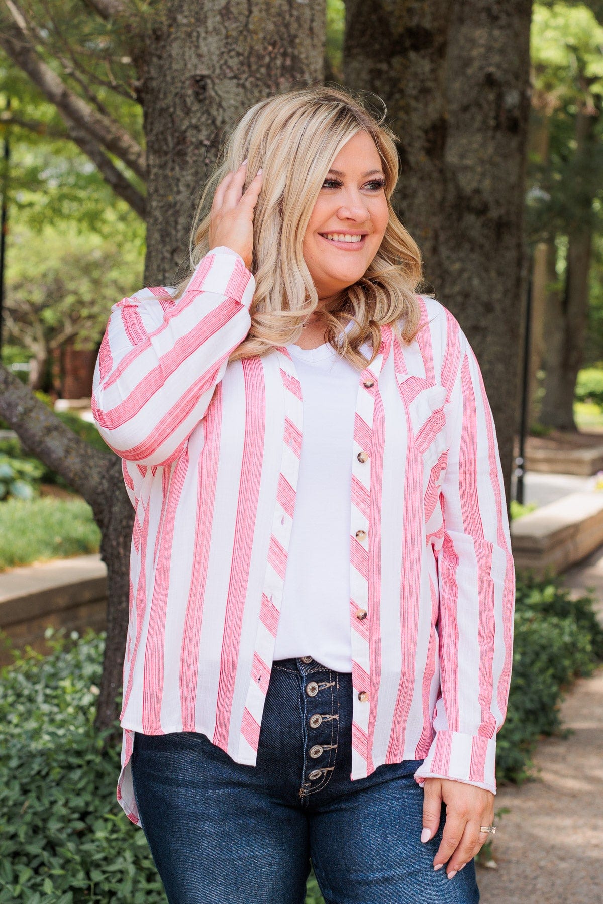 Full Of Pride Striped Button Up Top- Red - Image 6