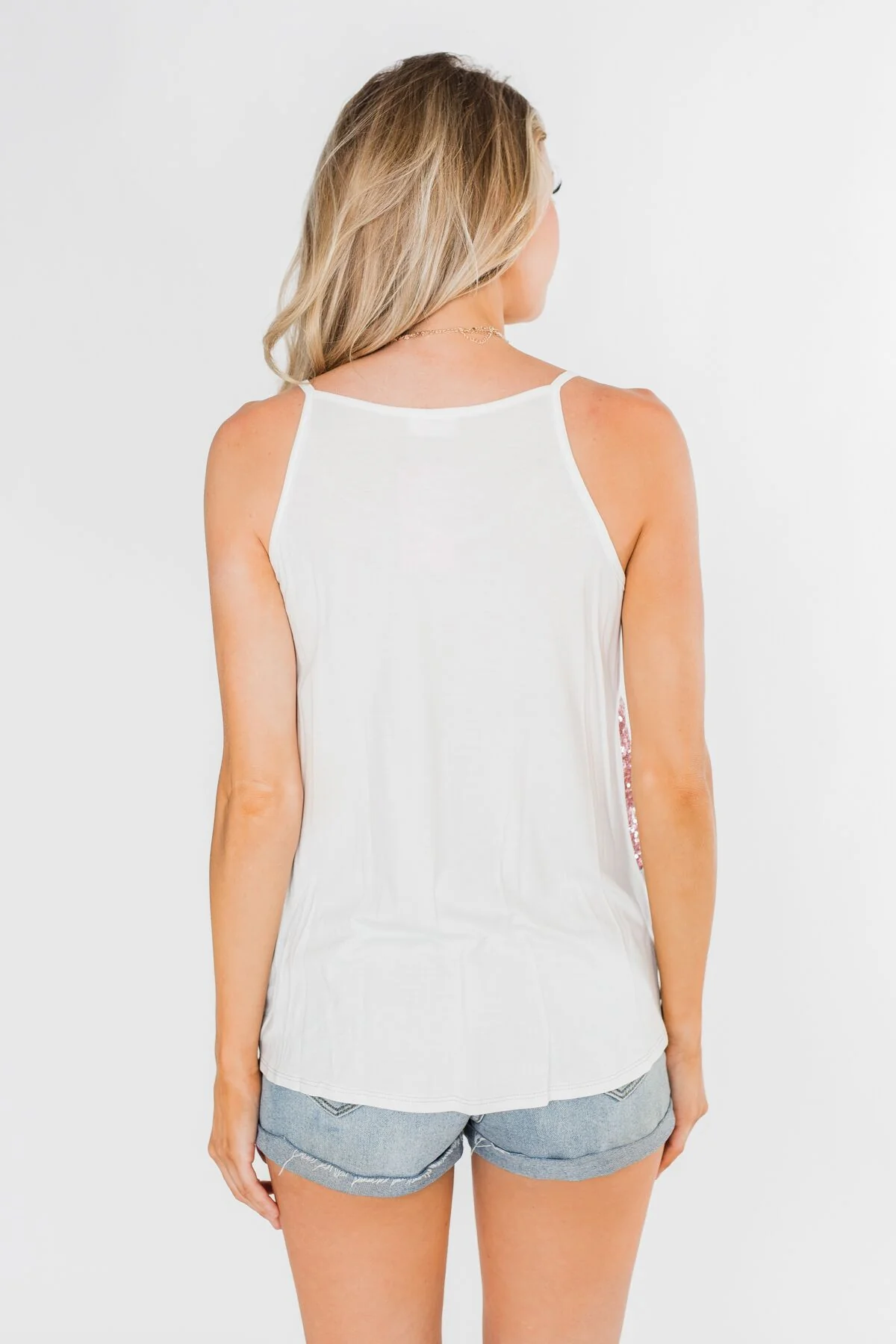 Full Of Sparkle Front Knot Halter Top- Ivory, Pink, & Gray - Image 5