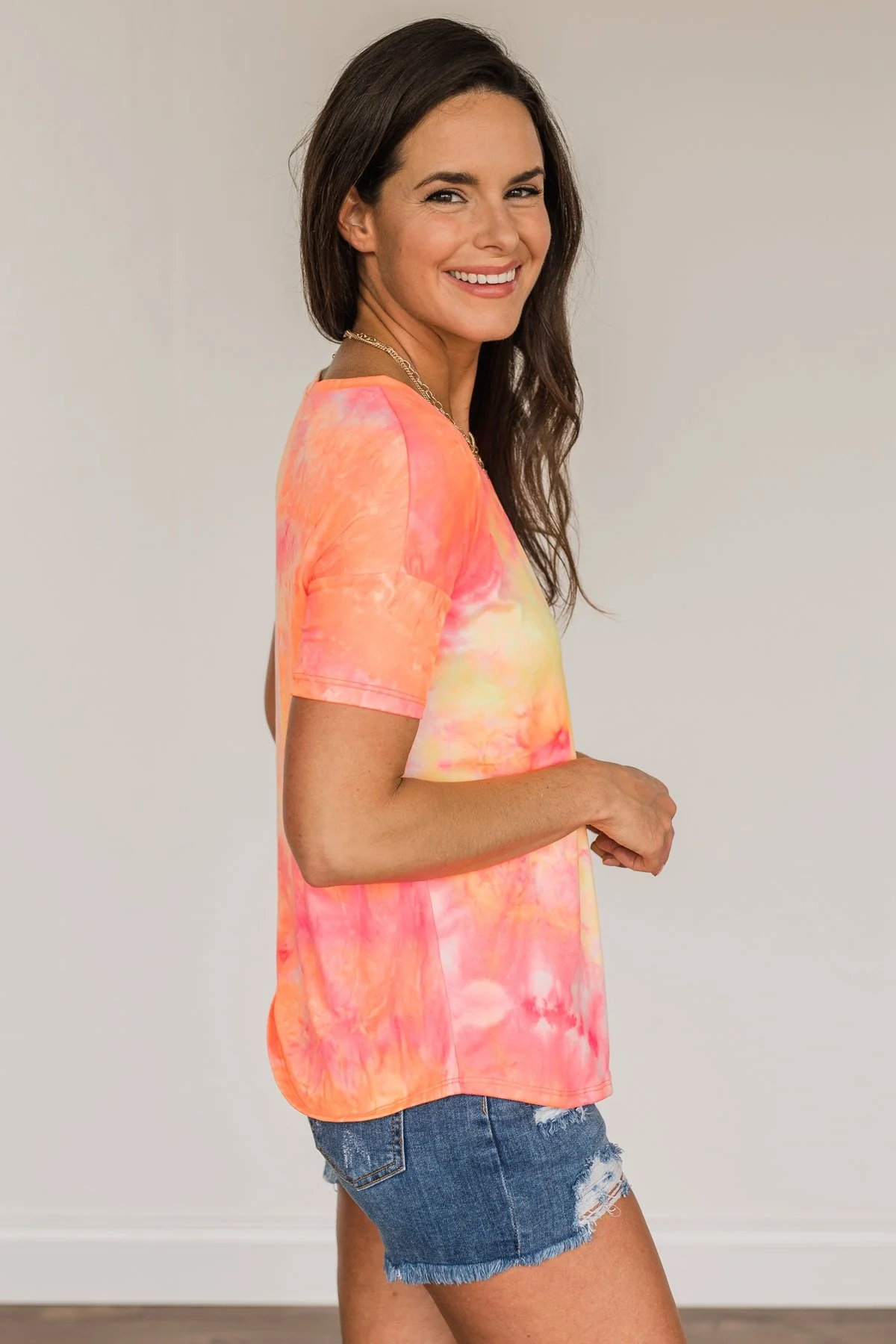 Fun Under The Sun Tie Dye Top- Neon Pink, Yellow, & Orange - Image 10