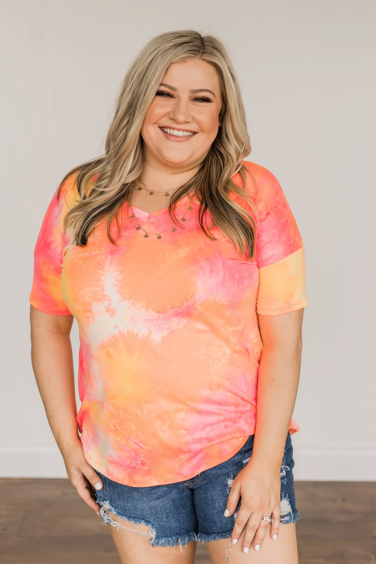 Fun Under The Sun Tie Dye Top- Neon Pink, Yellow, & Orange - Image 3