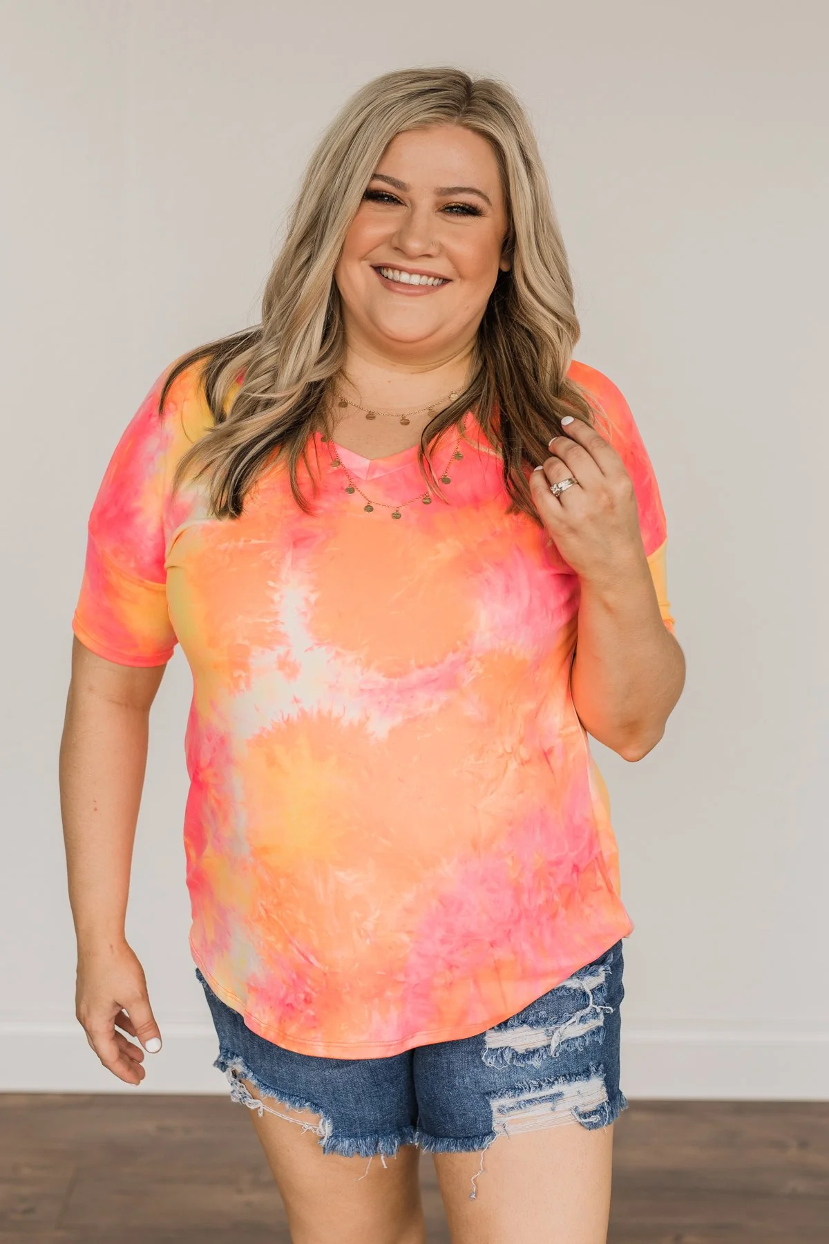 Fun Under The Sun Tie Dye Top- Neon Pink, Yellow, & Orange - Image 7