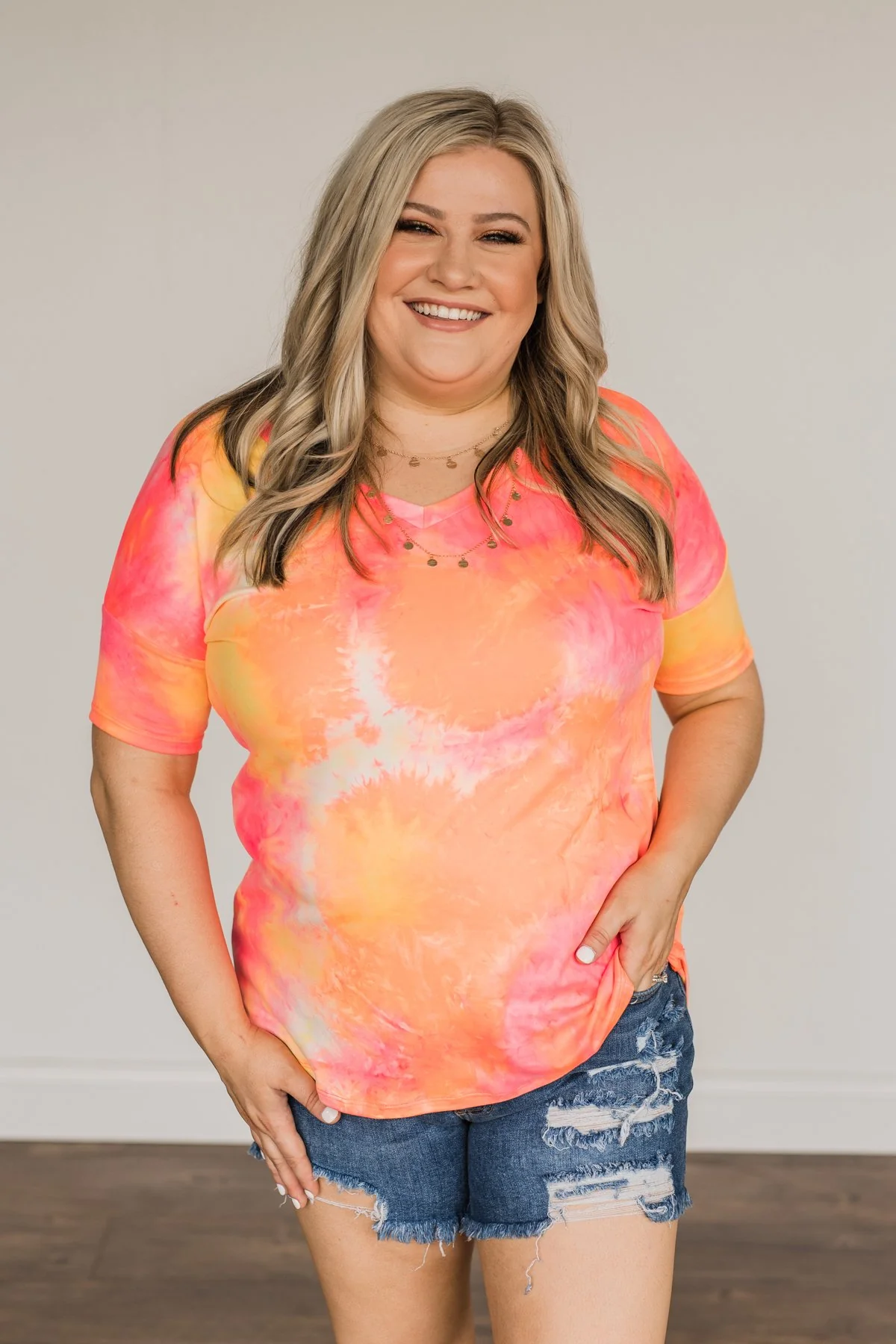 Fun Under The Sun Tie Dye Top- Neon Pink, Yellow, & Orange - Image 9