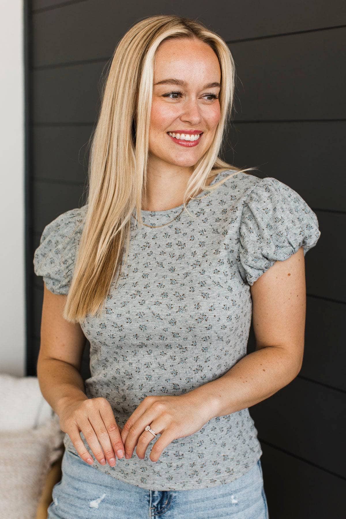 Future Is Calling Floral Top- Heather Grey