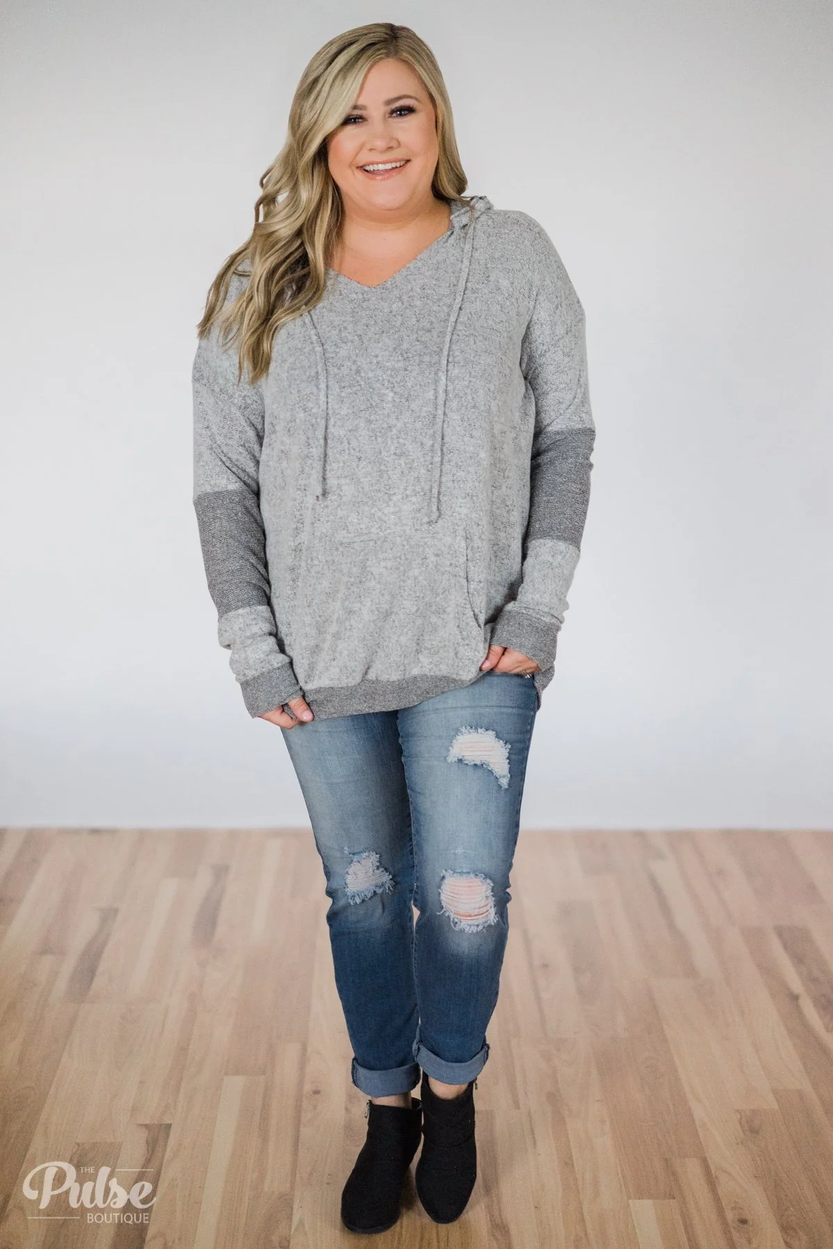 Fuzzy Favorite Hoodie- Heather Grey - Image 6