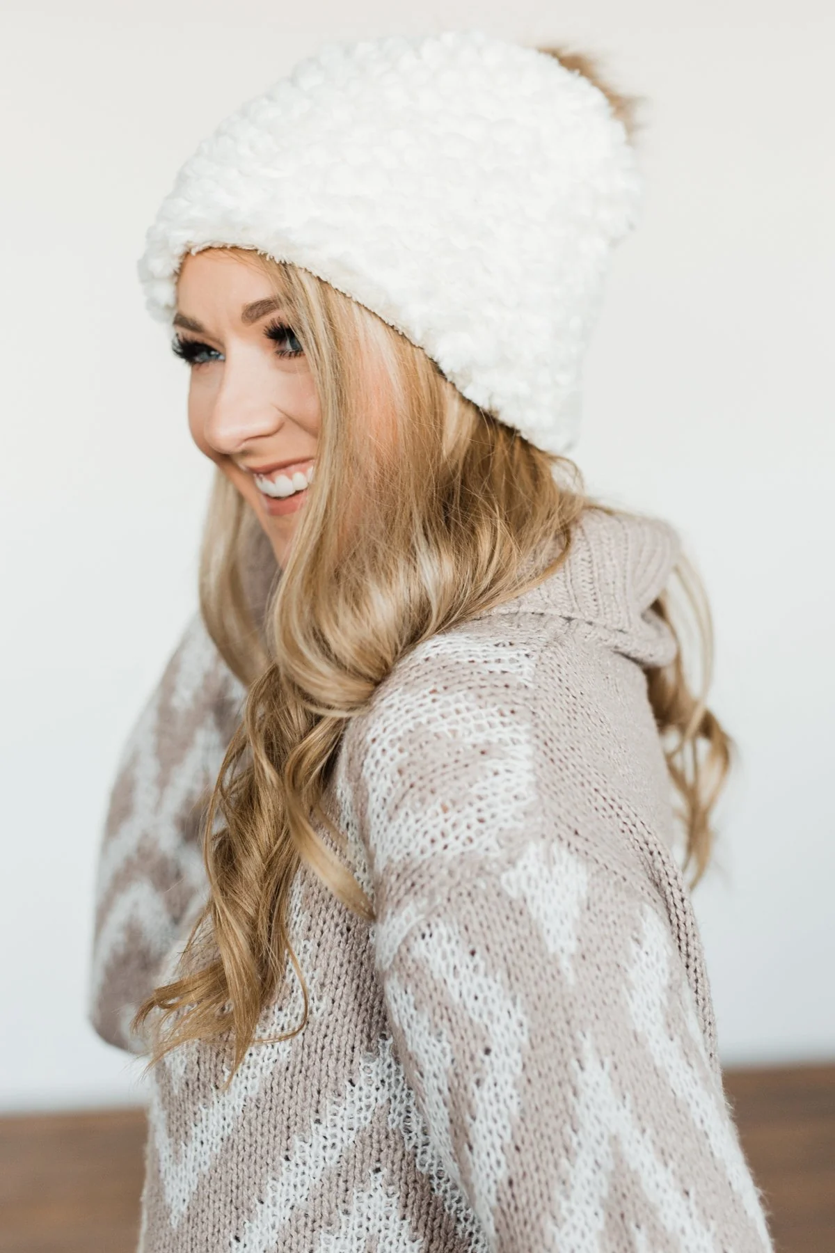 Fuzzy Pom Beanie- Ivory - Image 3